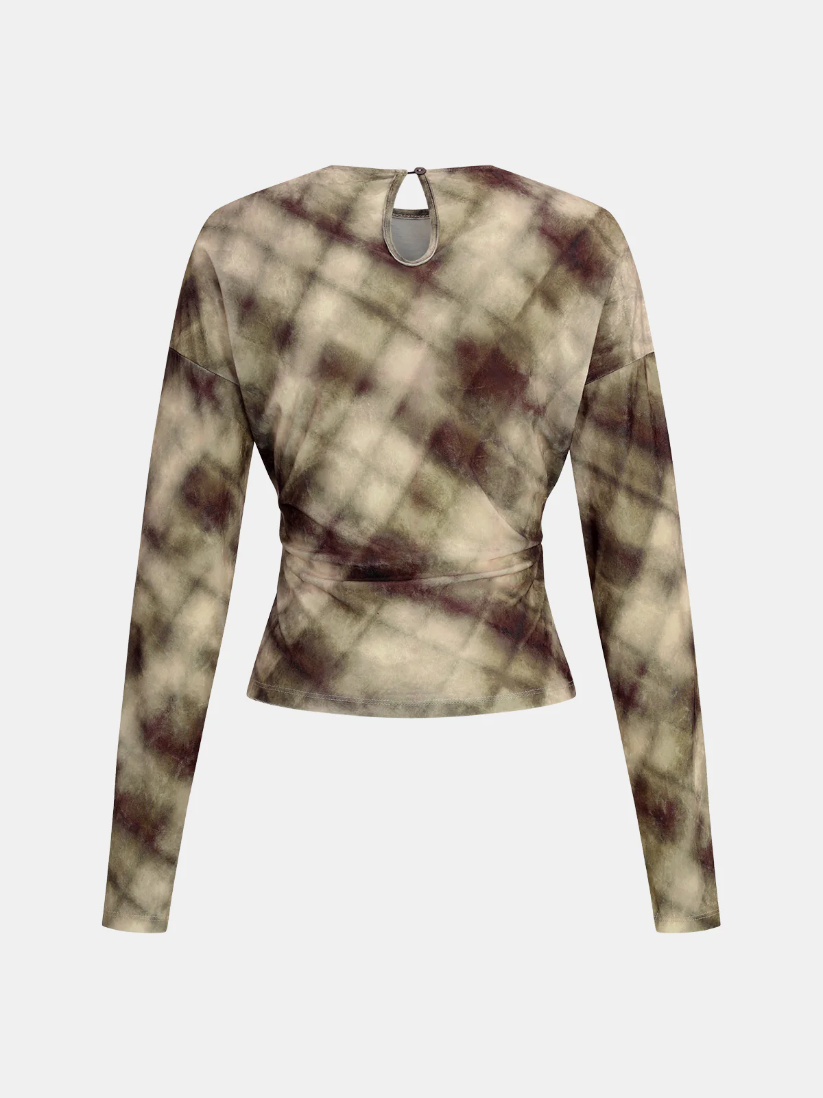 Plaid Velvet Ruched Long-Sleeve Top - Wholesalesil