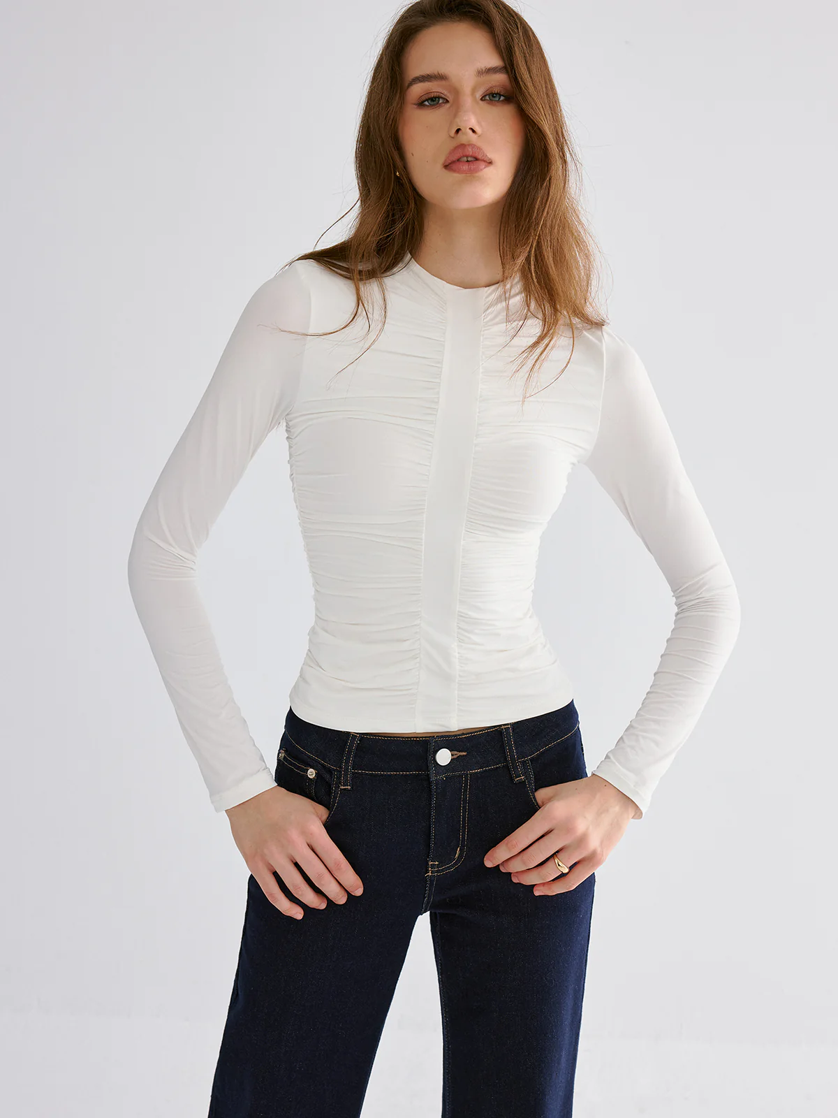 Ruched Long Sleeve Top - Wholesalesil