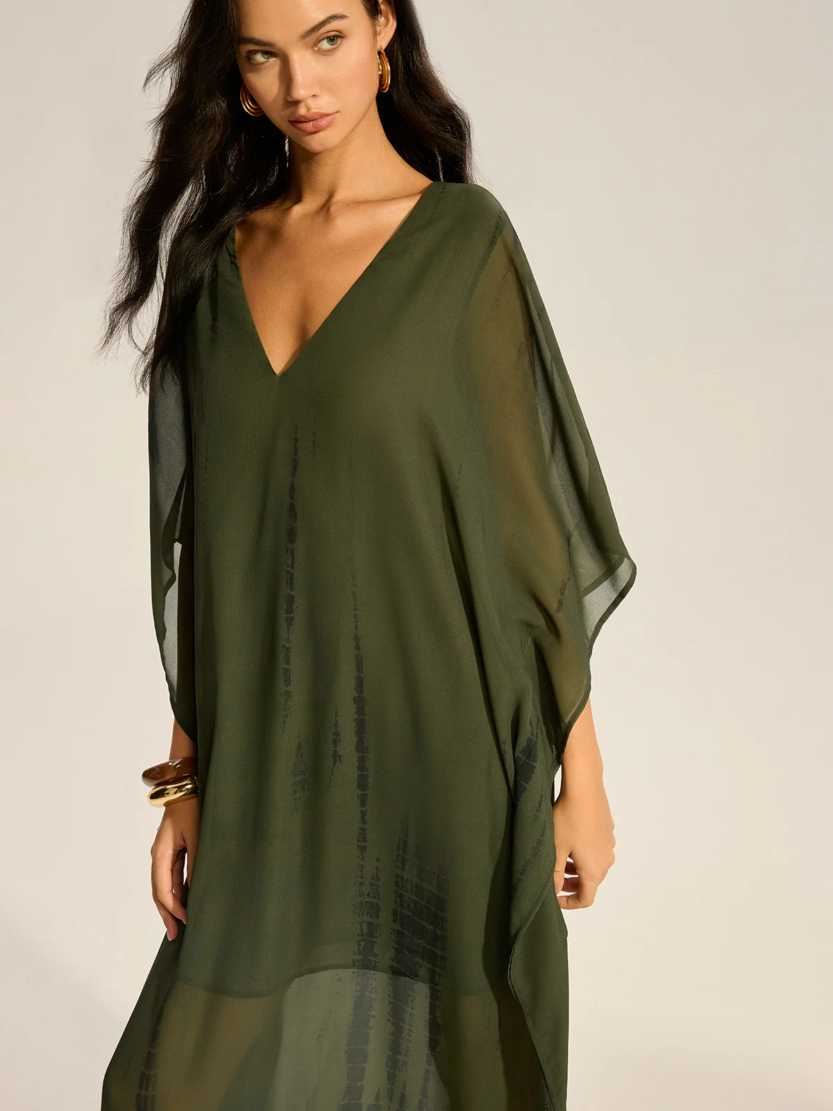 Sheer Chiffon V-Neck Maxi Dress - Wholesalesil