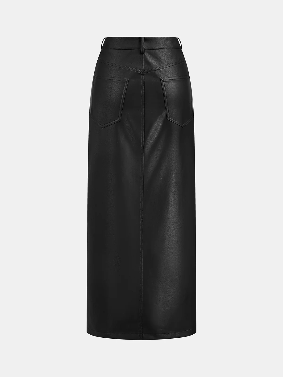 Asymmetric Faux Leather Midi Skirt - Wholesalesil
