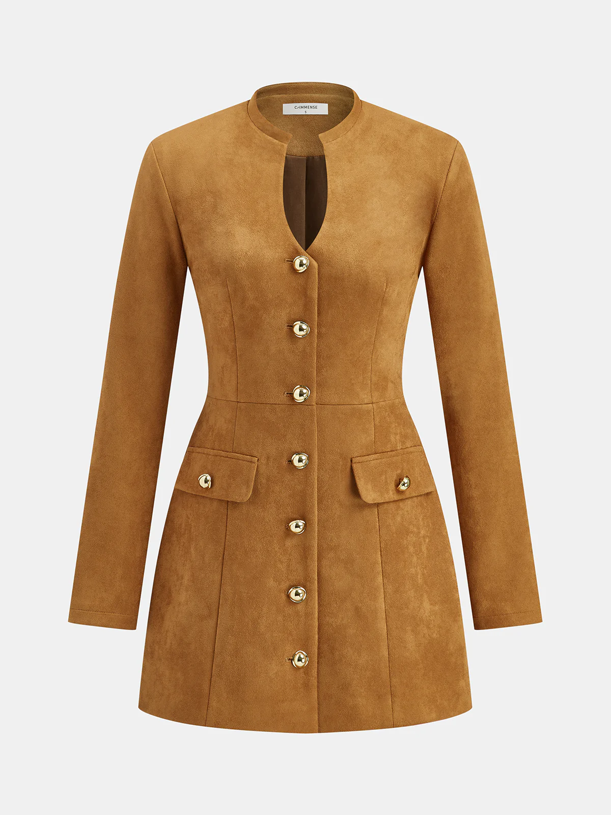 Metal Button Suede Effect Keyhole-Neck Mini Dress - Wholesalesil