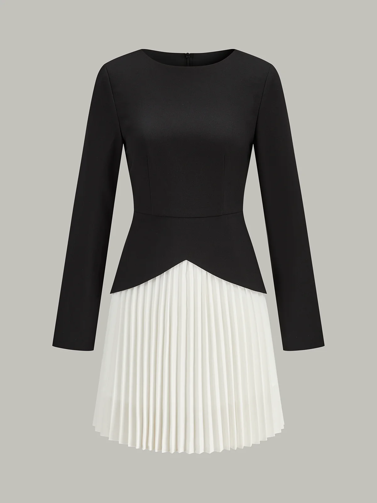 Long Sleeve Color-Block Pleated Dress - Wholesalesil
