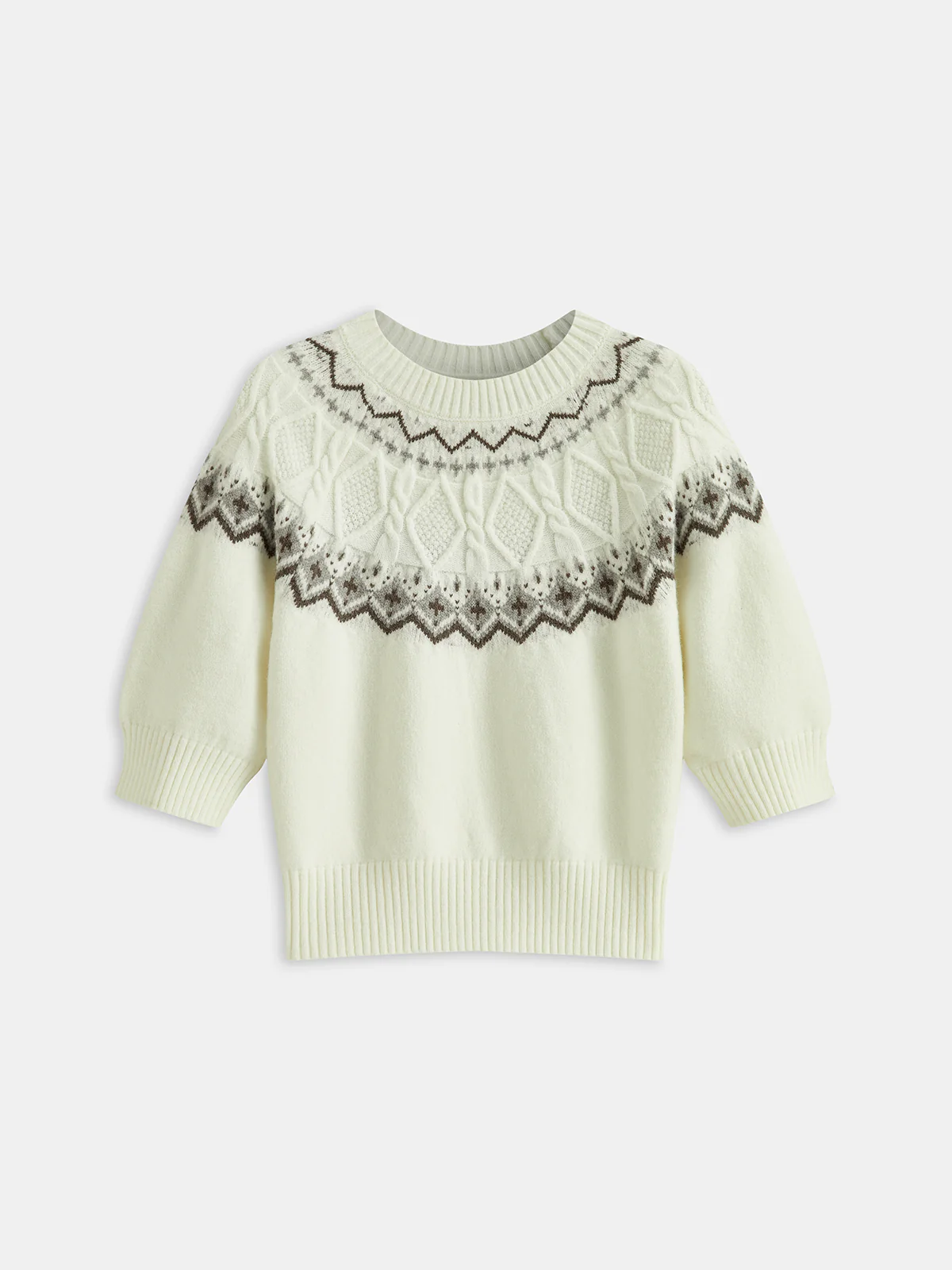 Fair Isle Pattern Short Sleeve Knit Top - Wholesalesil