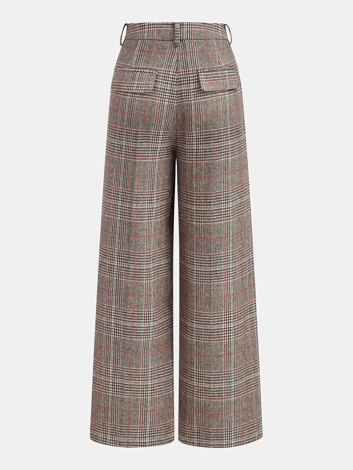 Mid-Waist Plaid Metal Button Pants - Wholesalesil