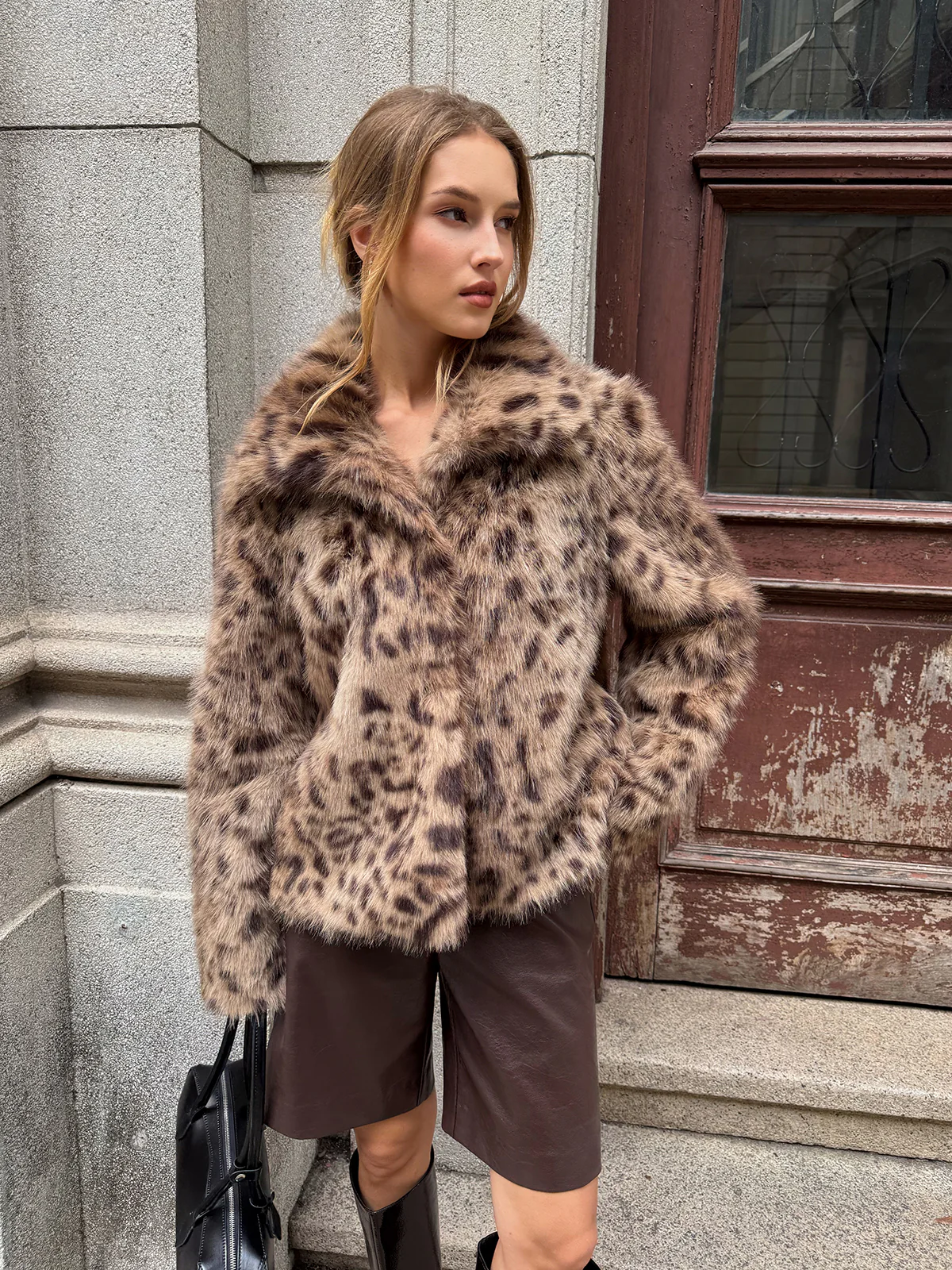 Leopard Print Faux Fur Coat - Wholesalesil