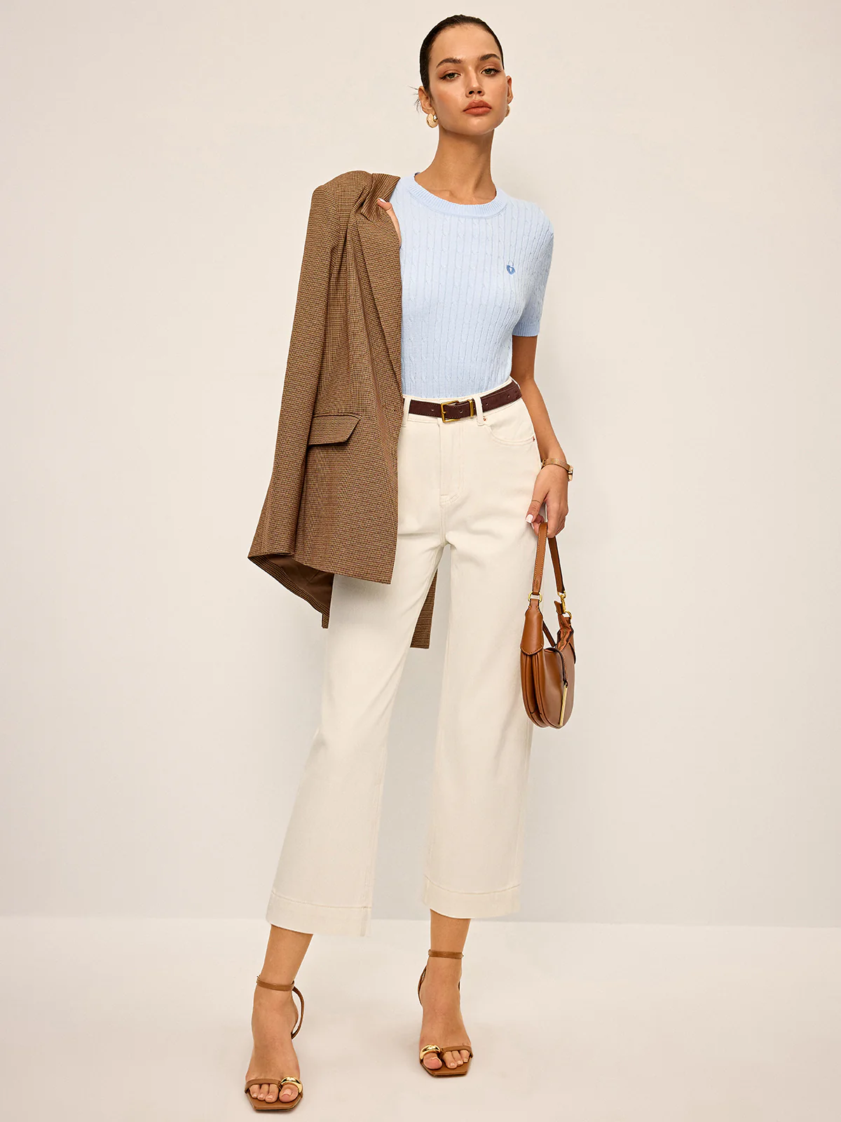 Heart Embroidered Crew Neck Cable Knit Top - Wholesalesil