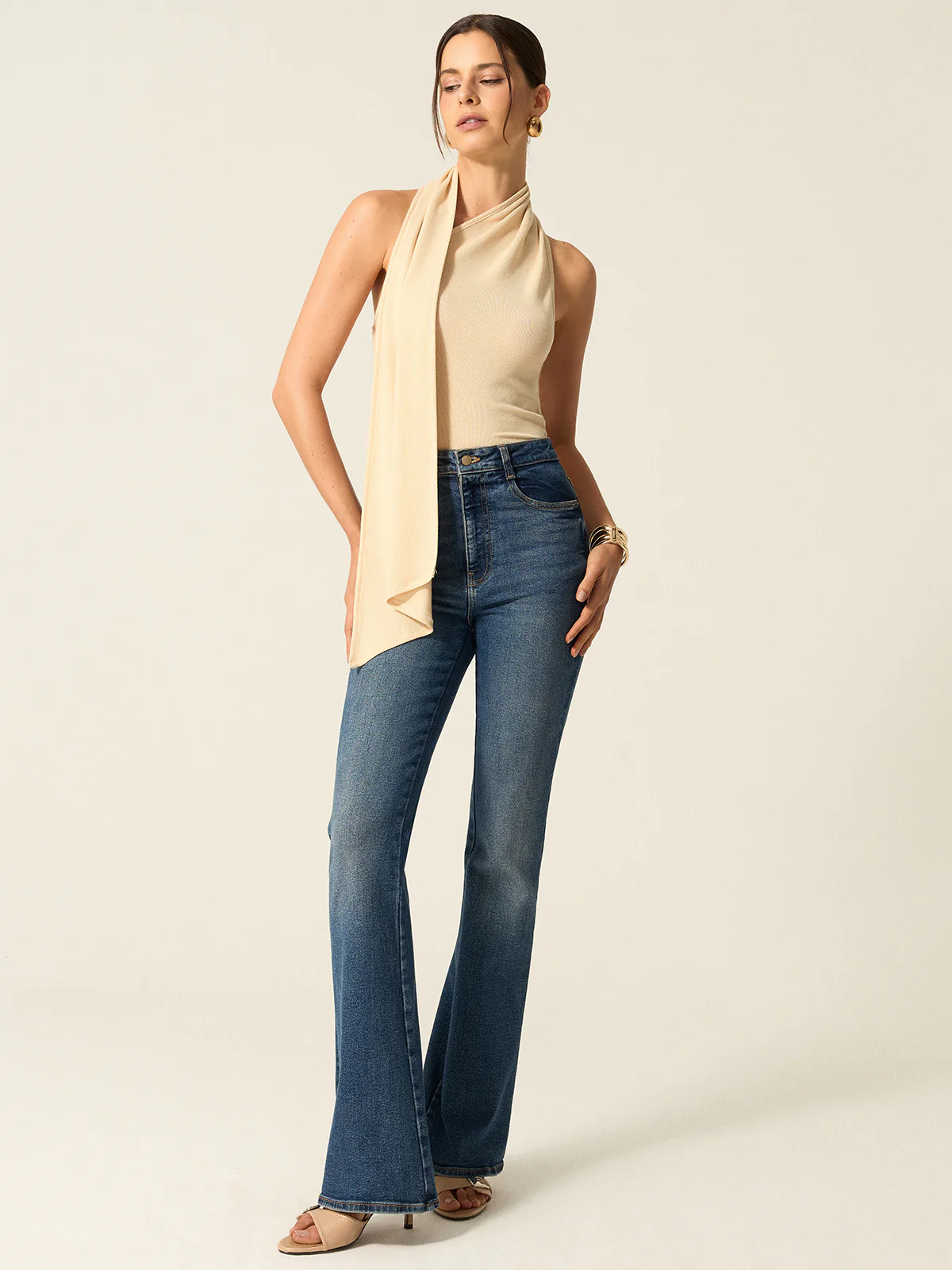 Halter Backless Top with Draped Scarf Detail - Wholesalesil