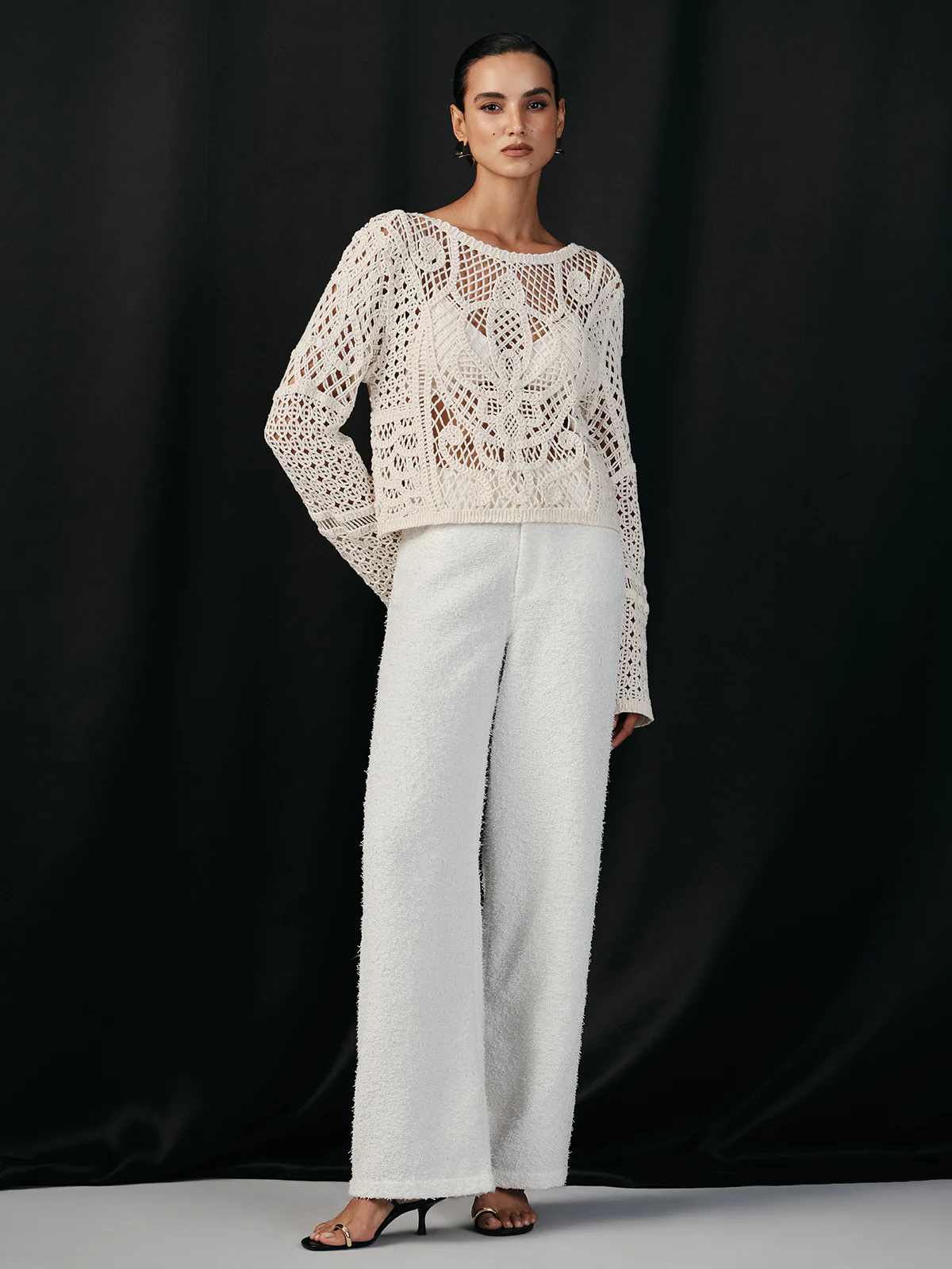 Tweed Mid-Waisted Wide-Leg Pants - Wholesalesil