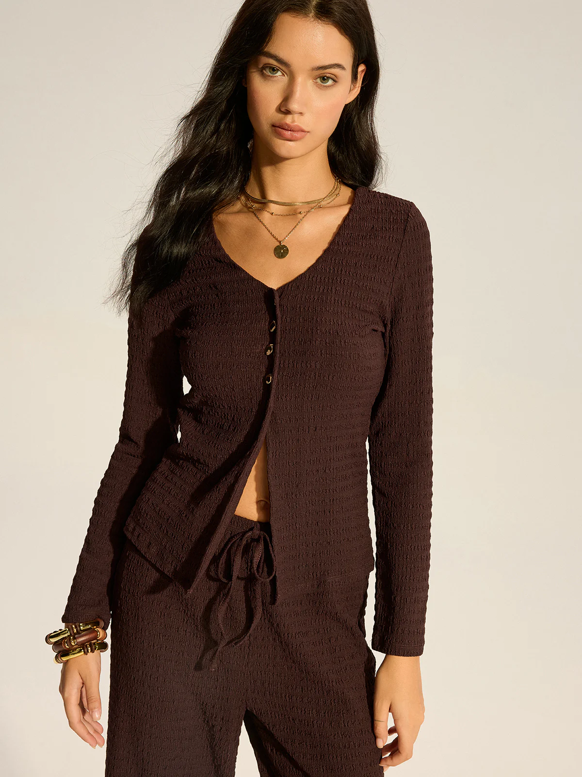 Textured Knit Pants Set - Wholesalesil