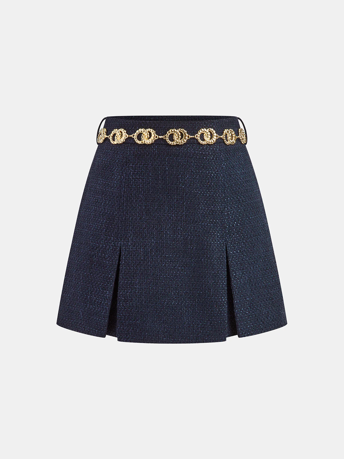 Tweed Mini Skirt with Golden Chain Belt - Wholesalesil
