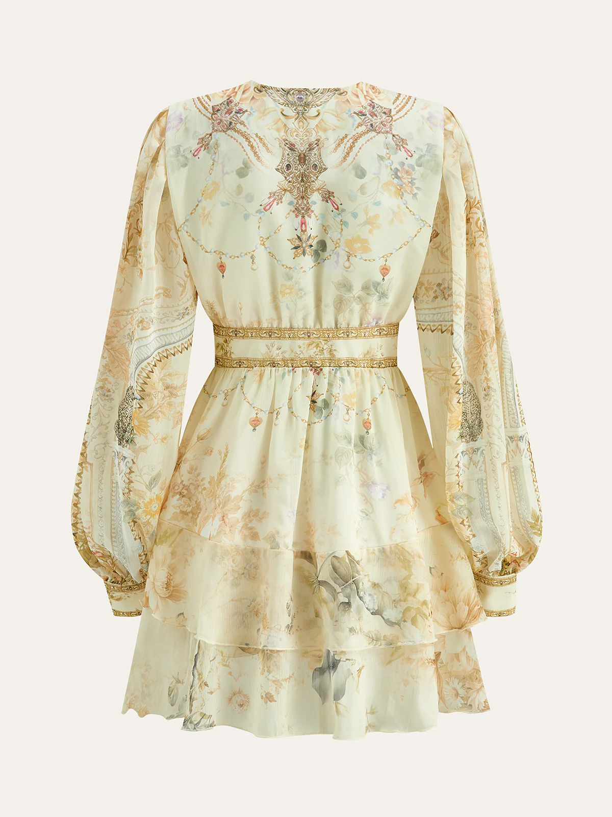 Semi-Sheer Chiffon Floral Printed Ruffled Mini Dress - Wholesalesil