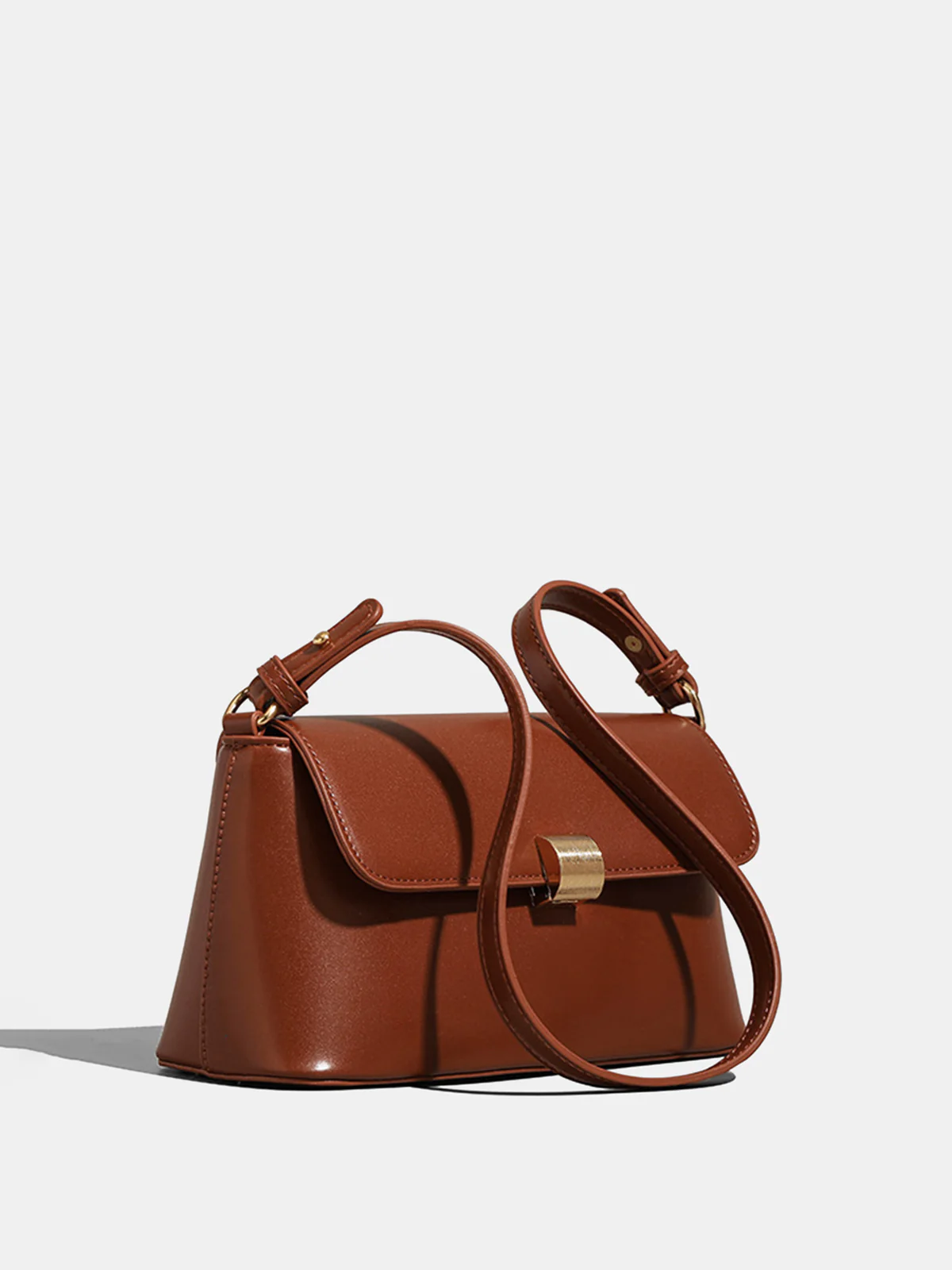 Textured Gold Clasp PU Leather Shoulder Bag - Wholesalesil