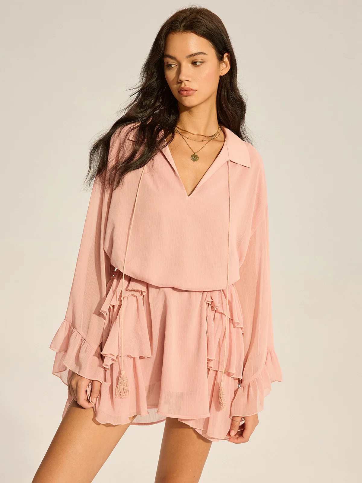 Chiffon Ruffled Mini Dress - Wholesalesil