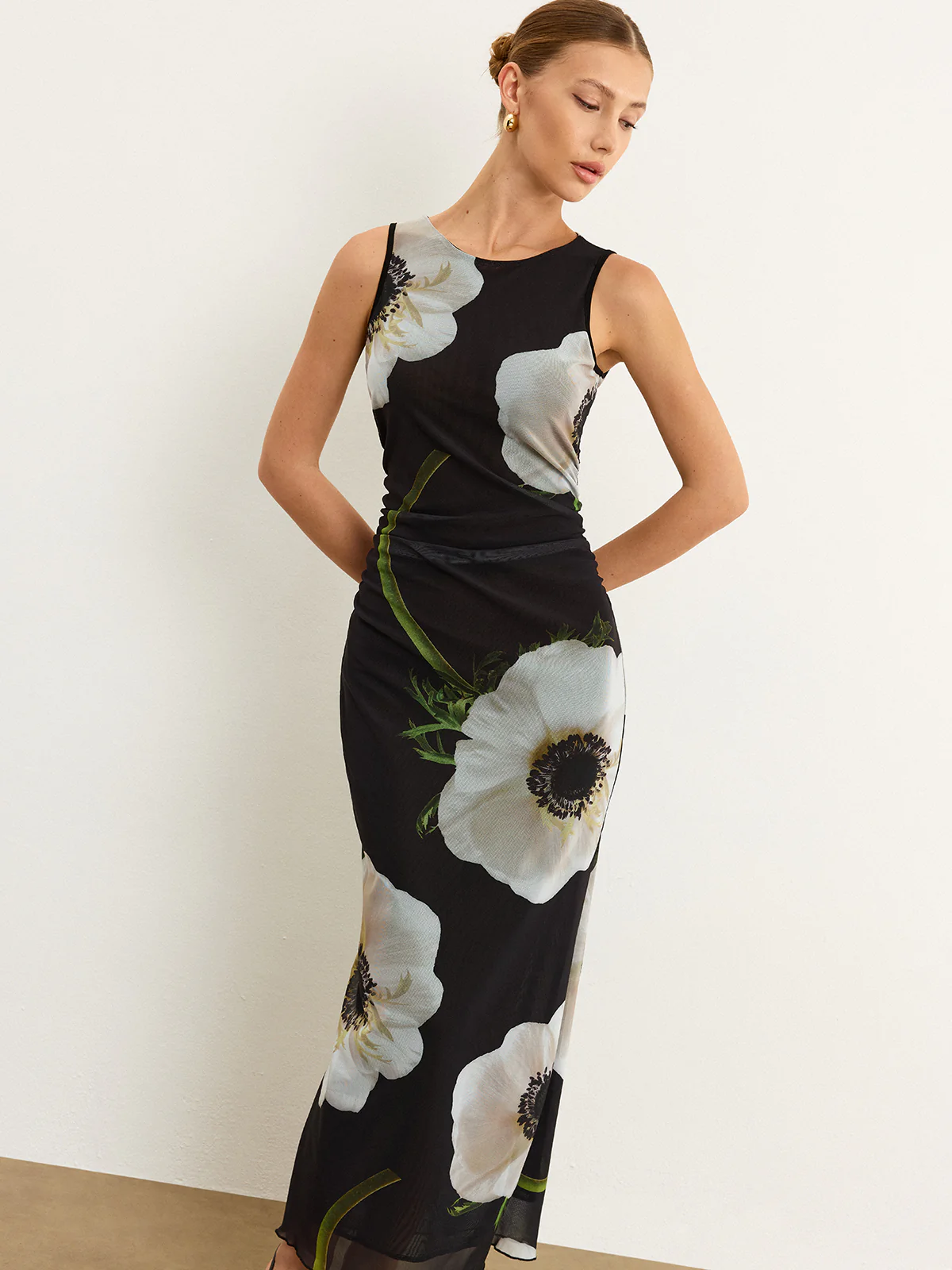 Sheer Floral Print Maxi Dress - Wholesalesil