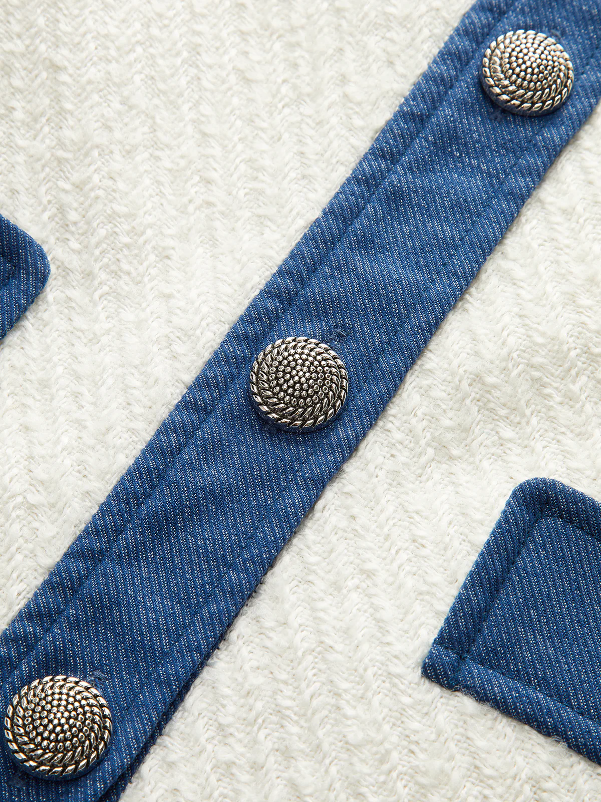 Metal Button Contrast Trim Tweed Jacket - Wholesalesil