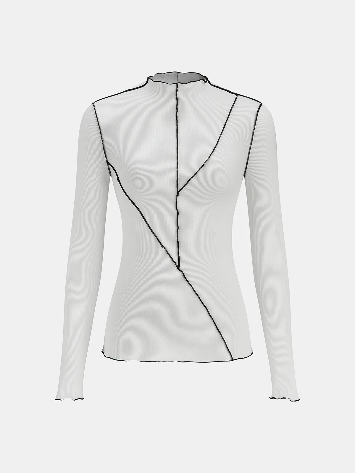 Contrast Stitch Round Neck Long-sleeve Top - Wholesalesil