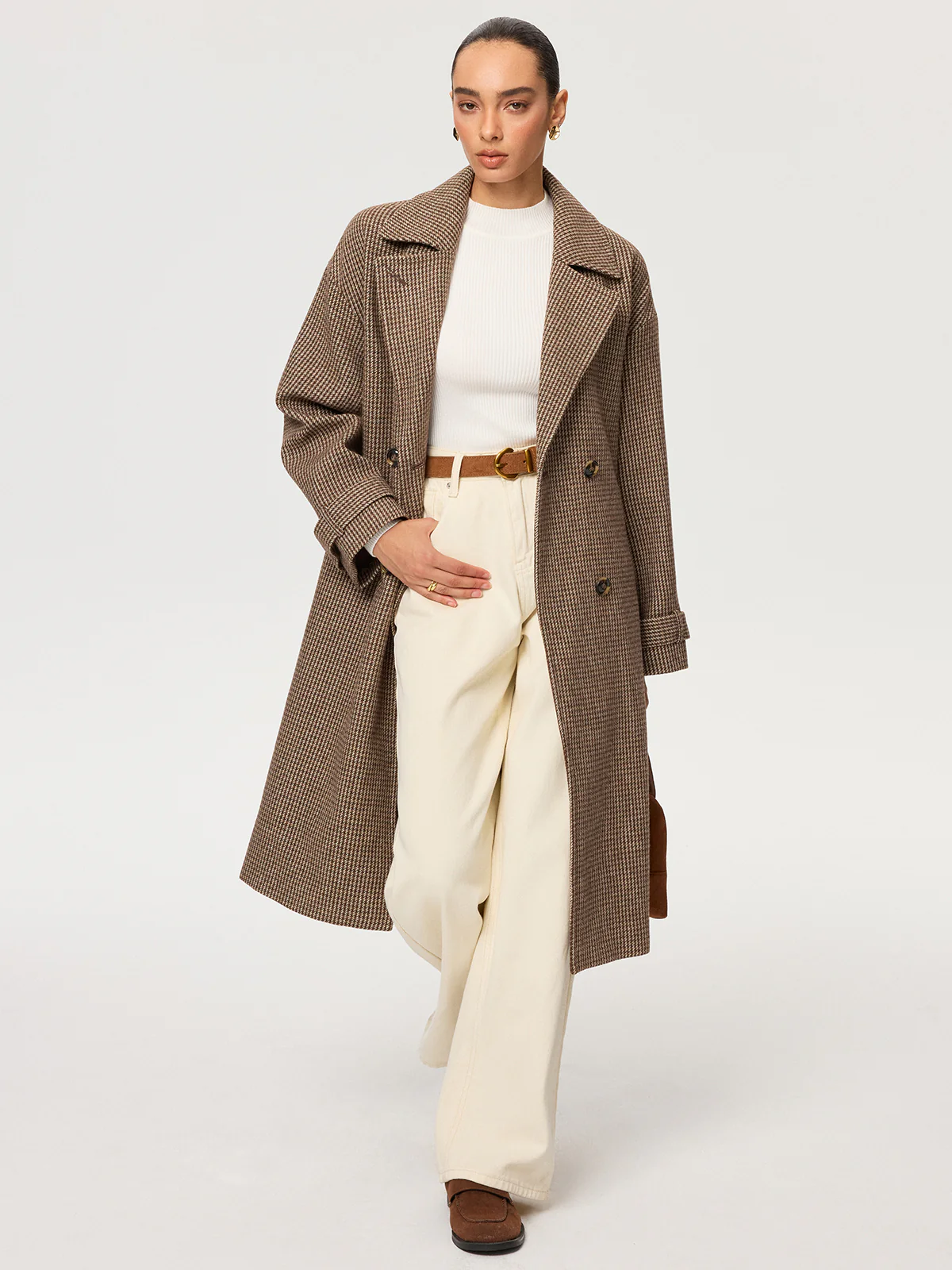 Subtle Checkered Double Breated Coat - Wholesalesil