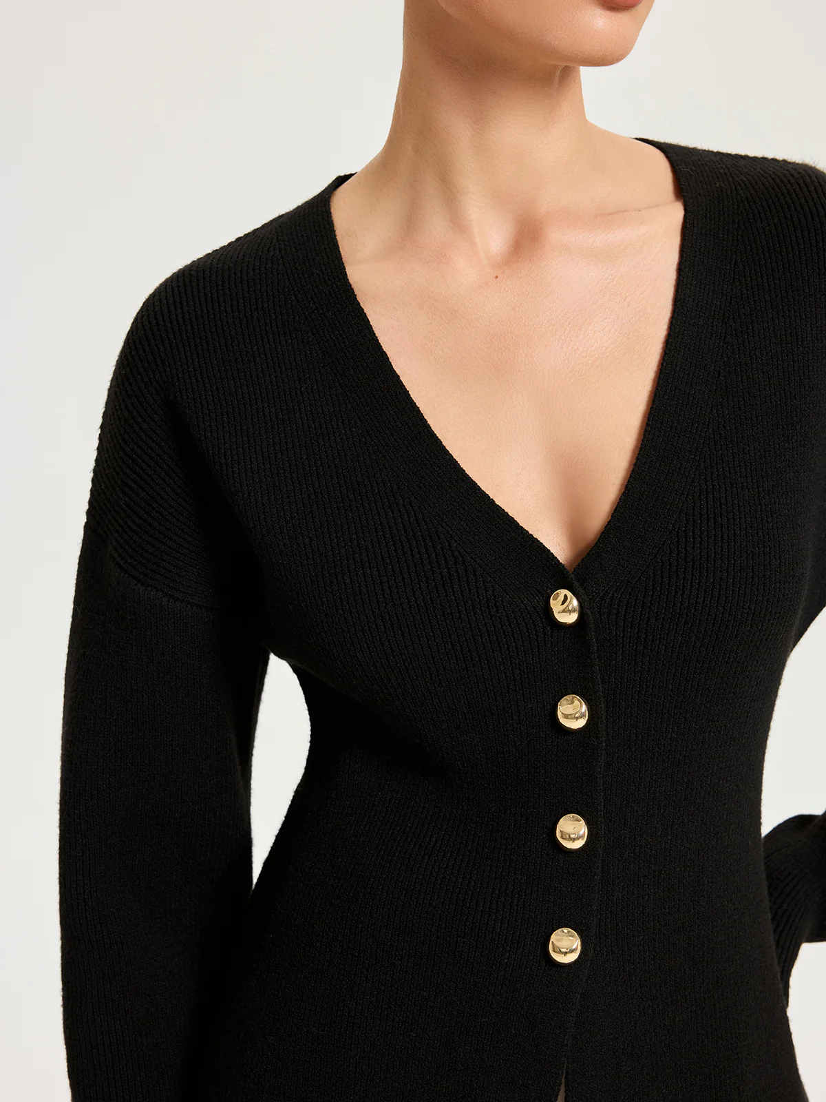 Wool-Blend V-Neck Button Cardigan - Wholesalesil