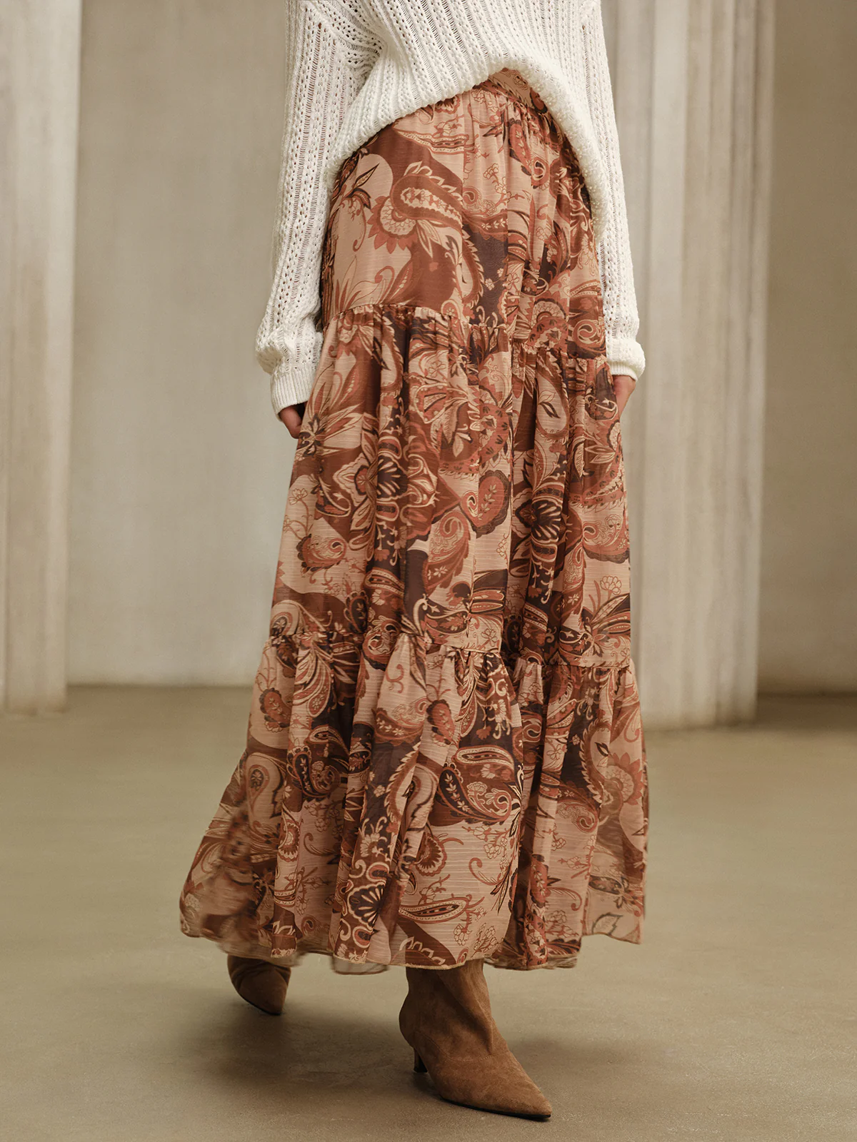 Boho Print Chiffon Maxi Skirt - Wholesalesil