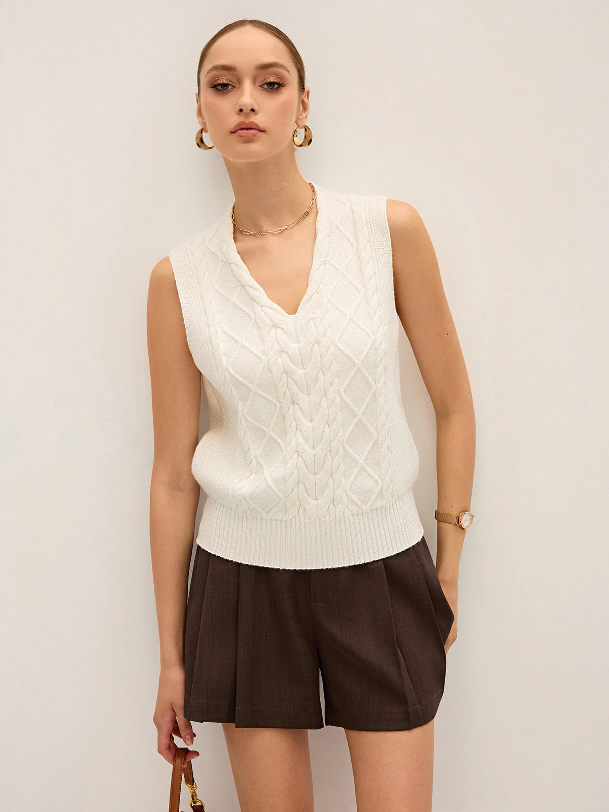 Cable-Knit V-Neck Sweater Vest - Wholesalesil