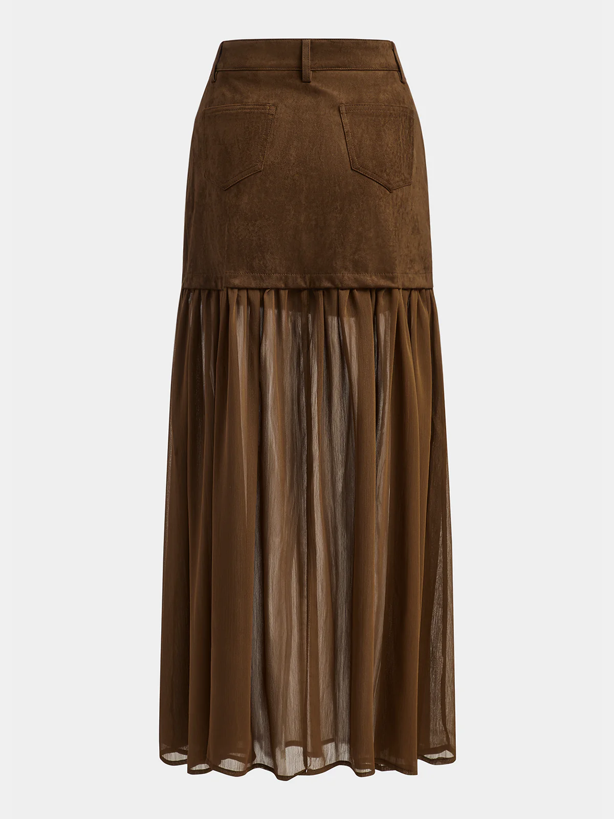 Semi-Sheer Mesh Panel Suede Effect Maxi Skirt - Wholesalesil