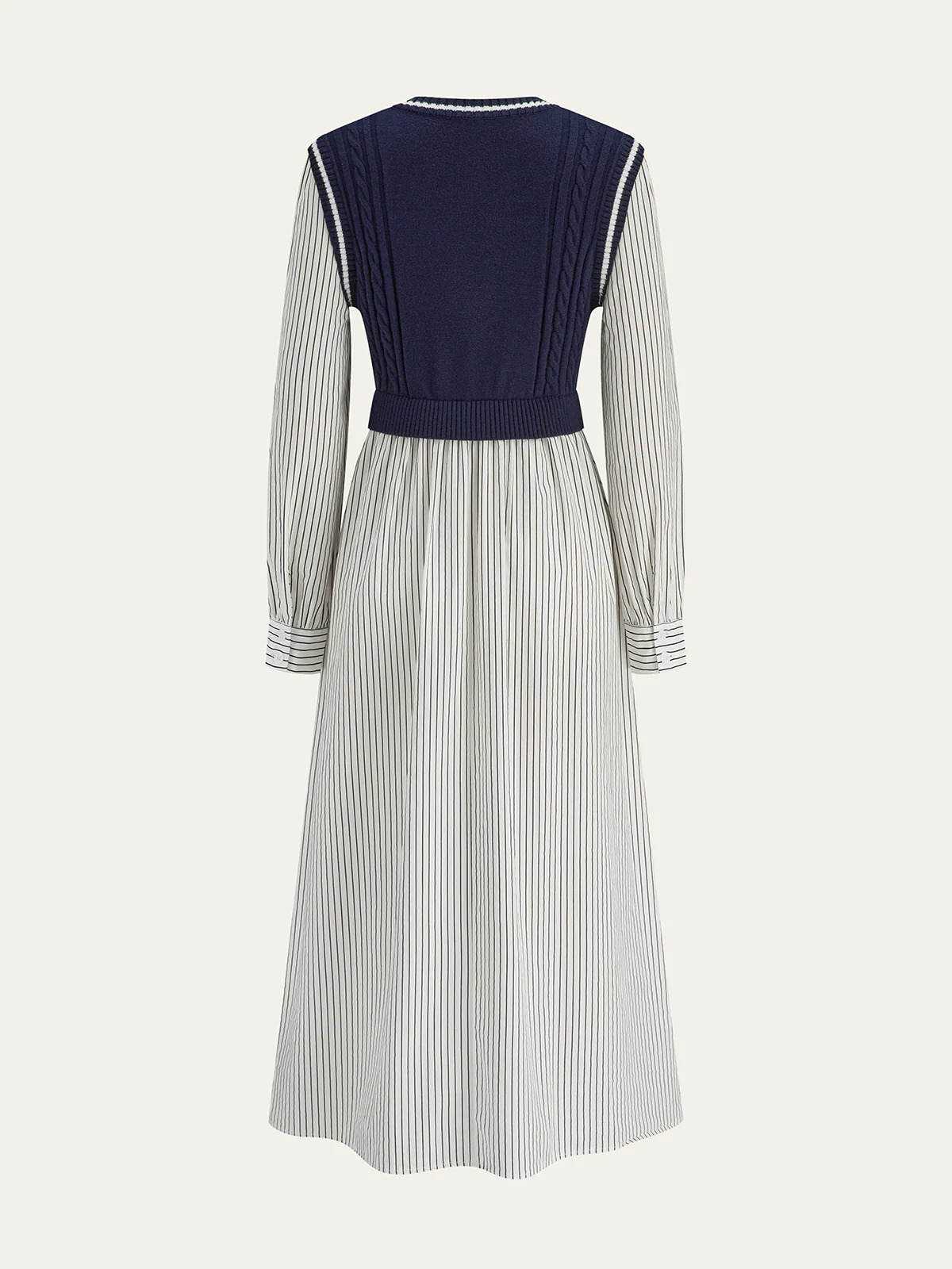 2 in 1 Cable-Knit Paneled Striped Midi Dress - Wholesalesil