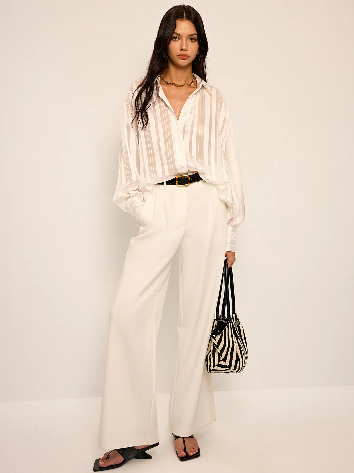 Sheer Striped Long-Sleeve Shirt - Wholesalesil