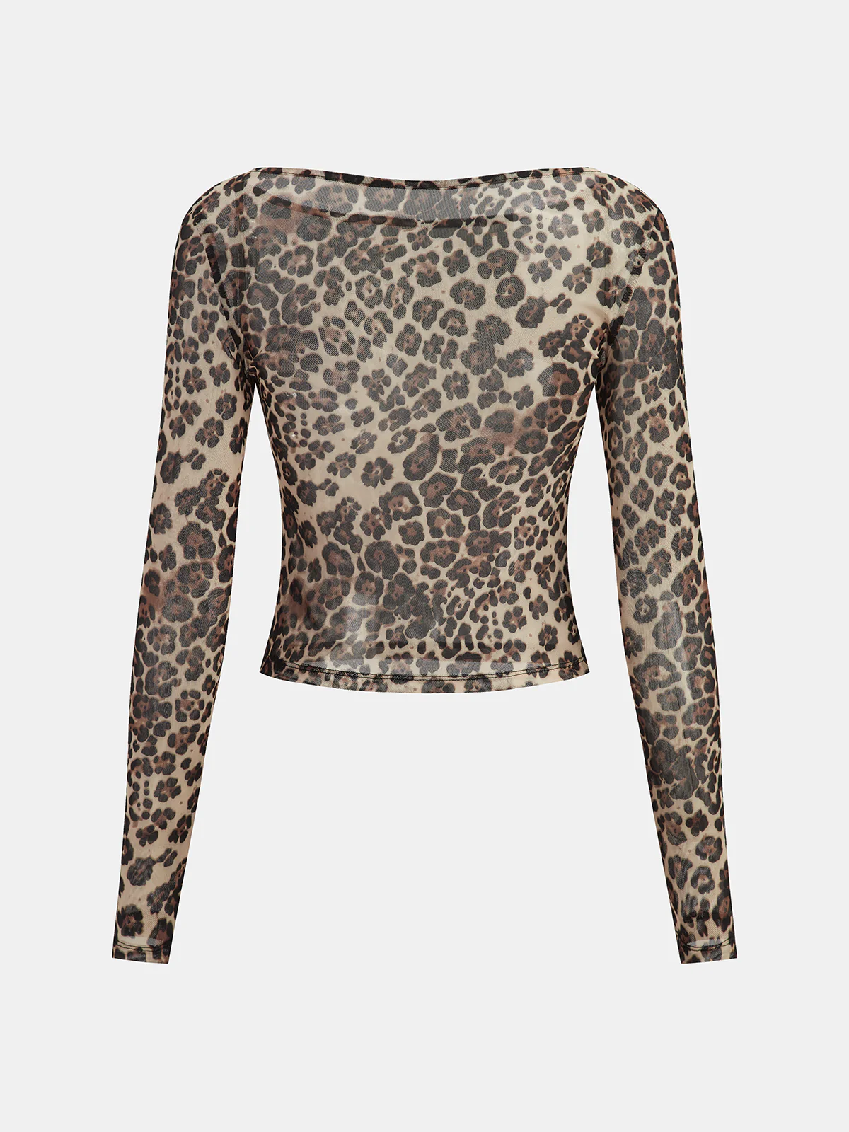 Sheer Mesh Leopard Print Long-Sleeve Top - Wholesalesil