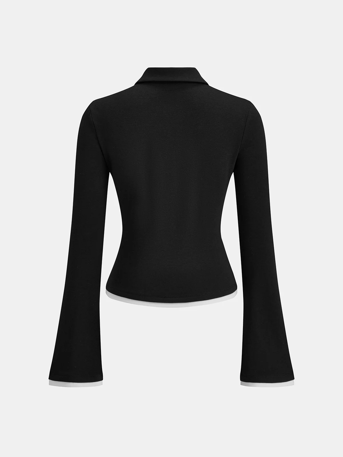 Flared Sleeve Polo Neck Fitted Top - Wholesalesil