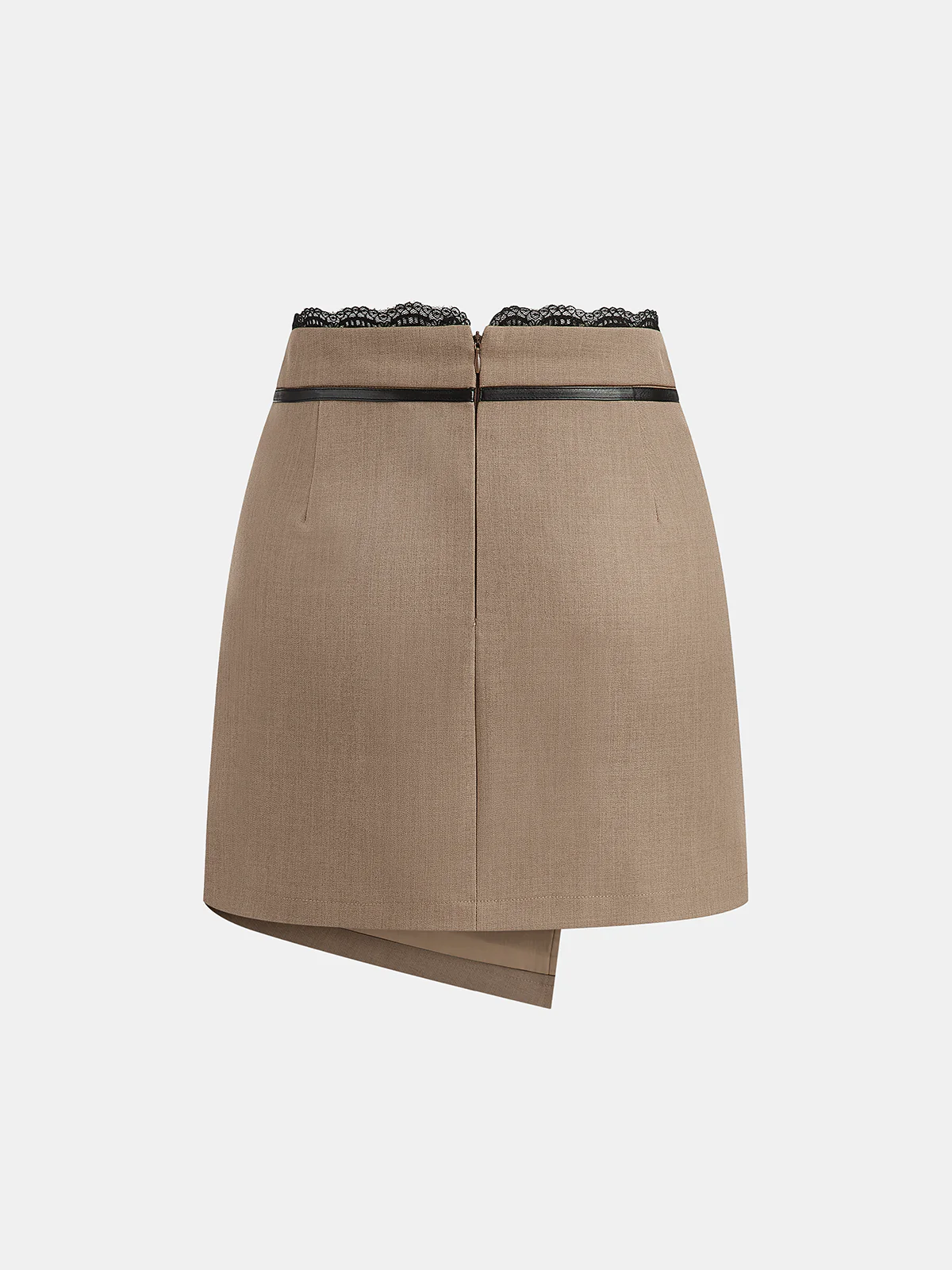 Lace Trim Faux Leather Buckle Mini Skirt - Wholesalesil