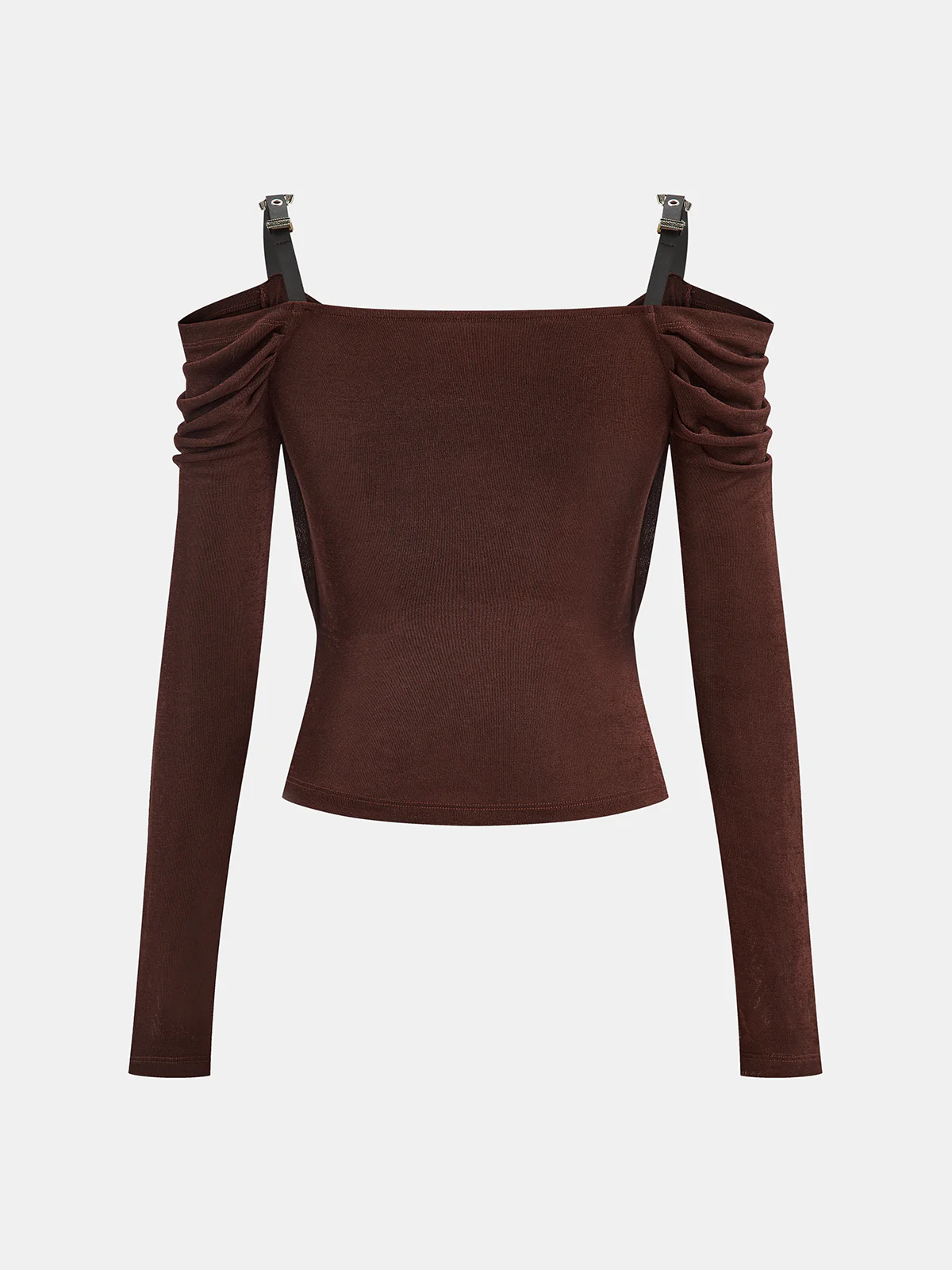 Faux Leather Strap Cowl Neck Top - Wholesalesil
