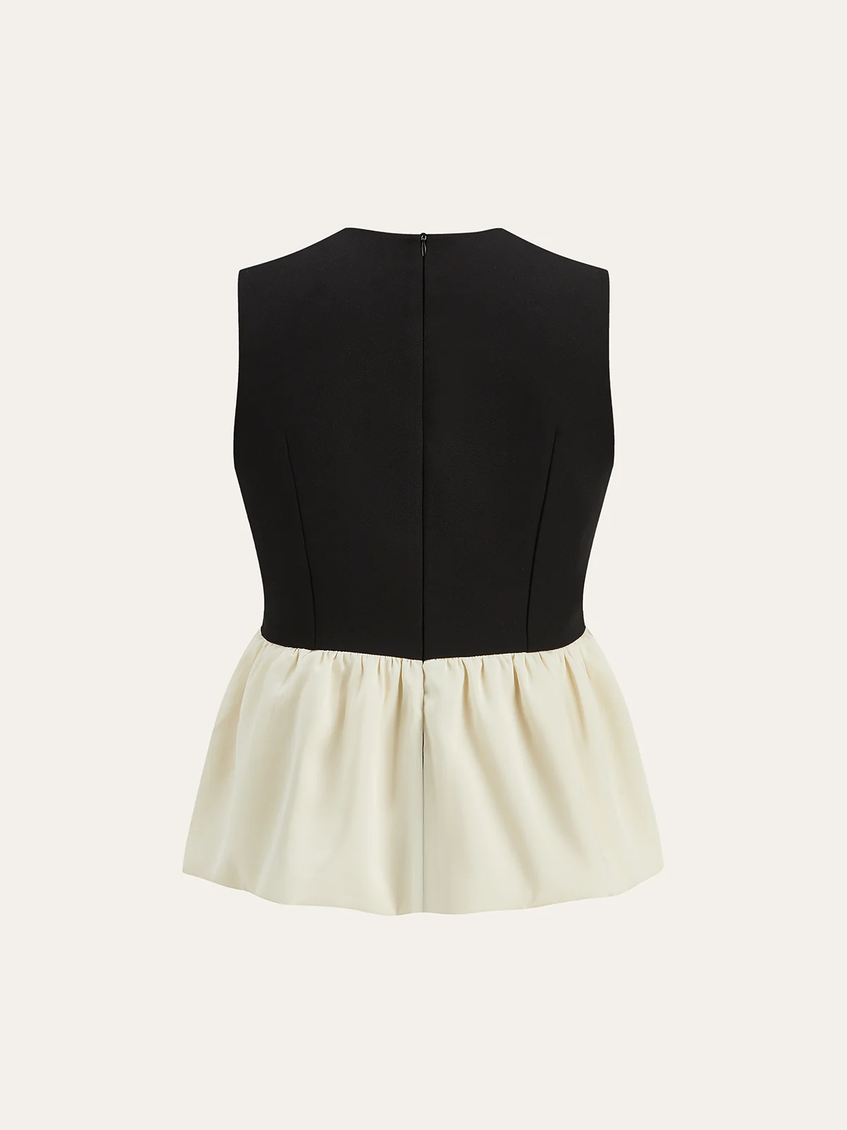 V-Neck Ruffle Hem Contrast Panel Top - Wholesalesil