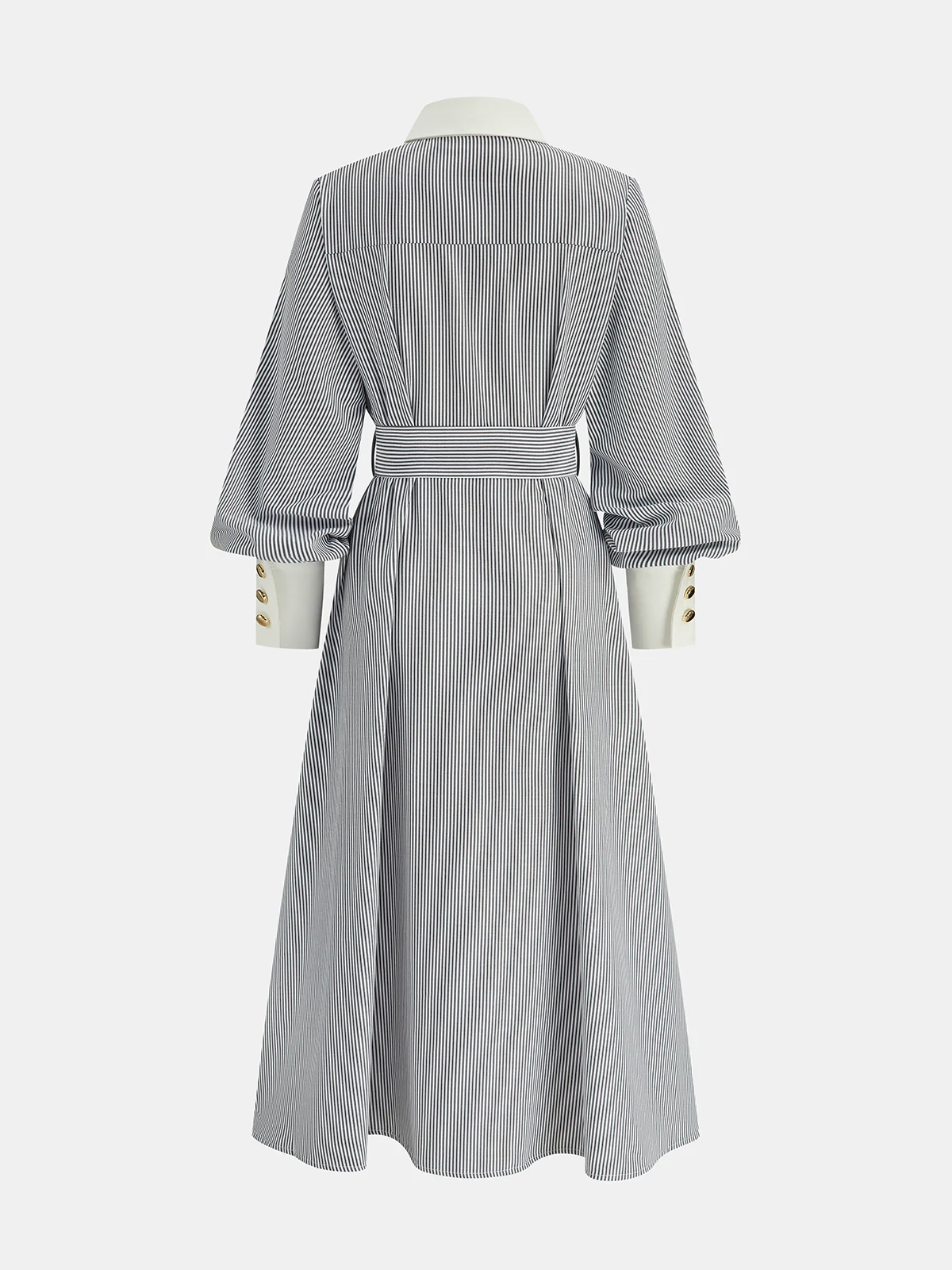 Contrast Trim Striped Belted Shirt Dress - Wholesalesil