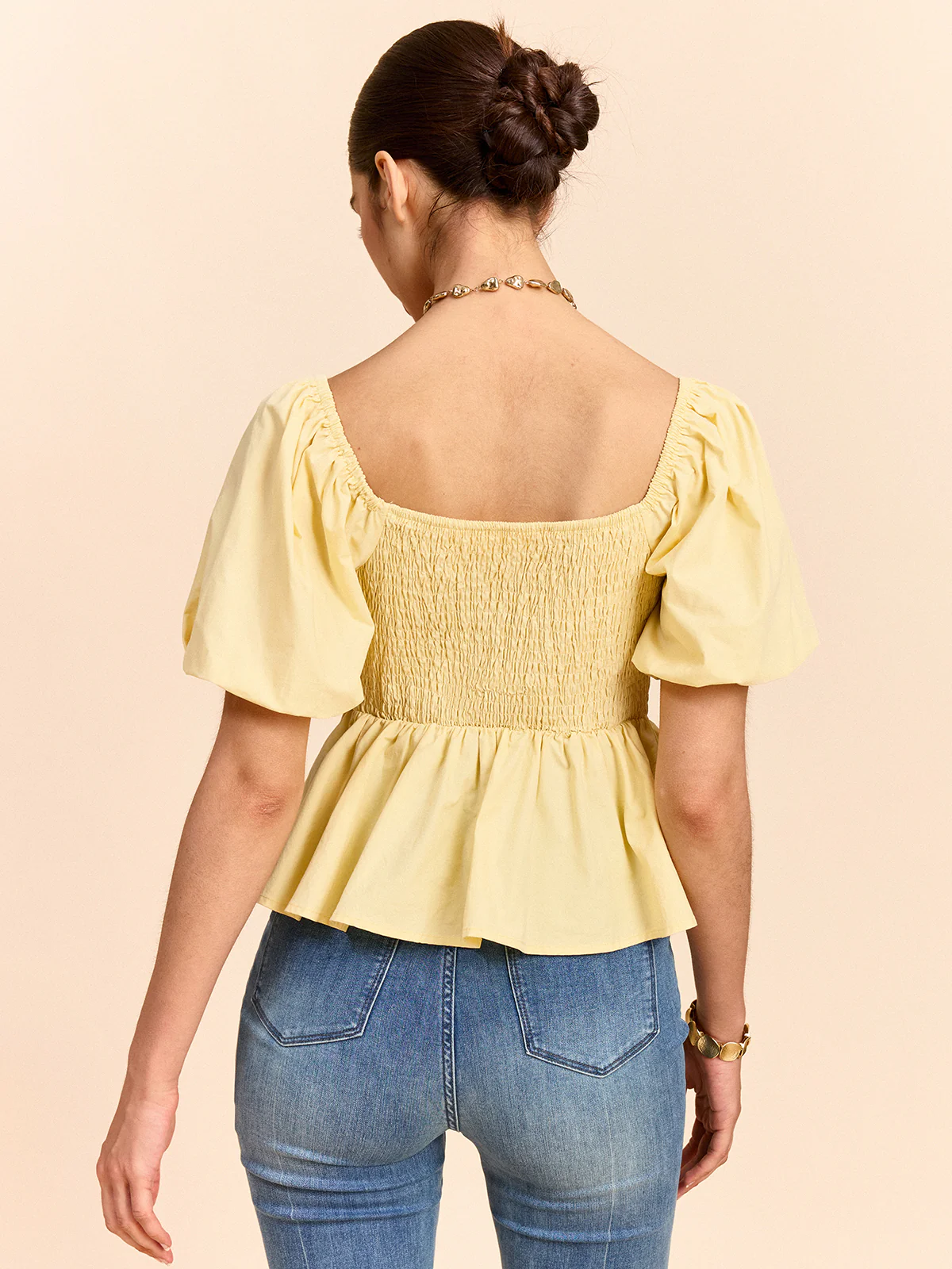 Puff Sleeve Bow Detail Top - Wholesalesil