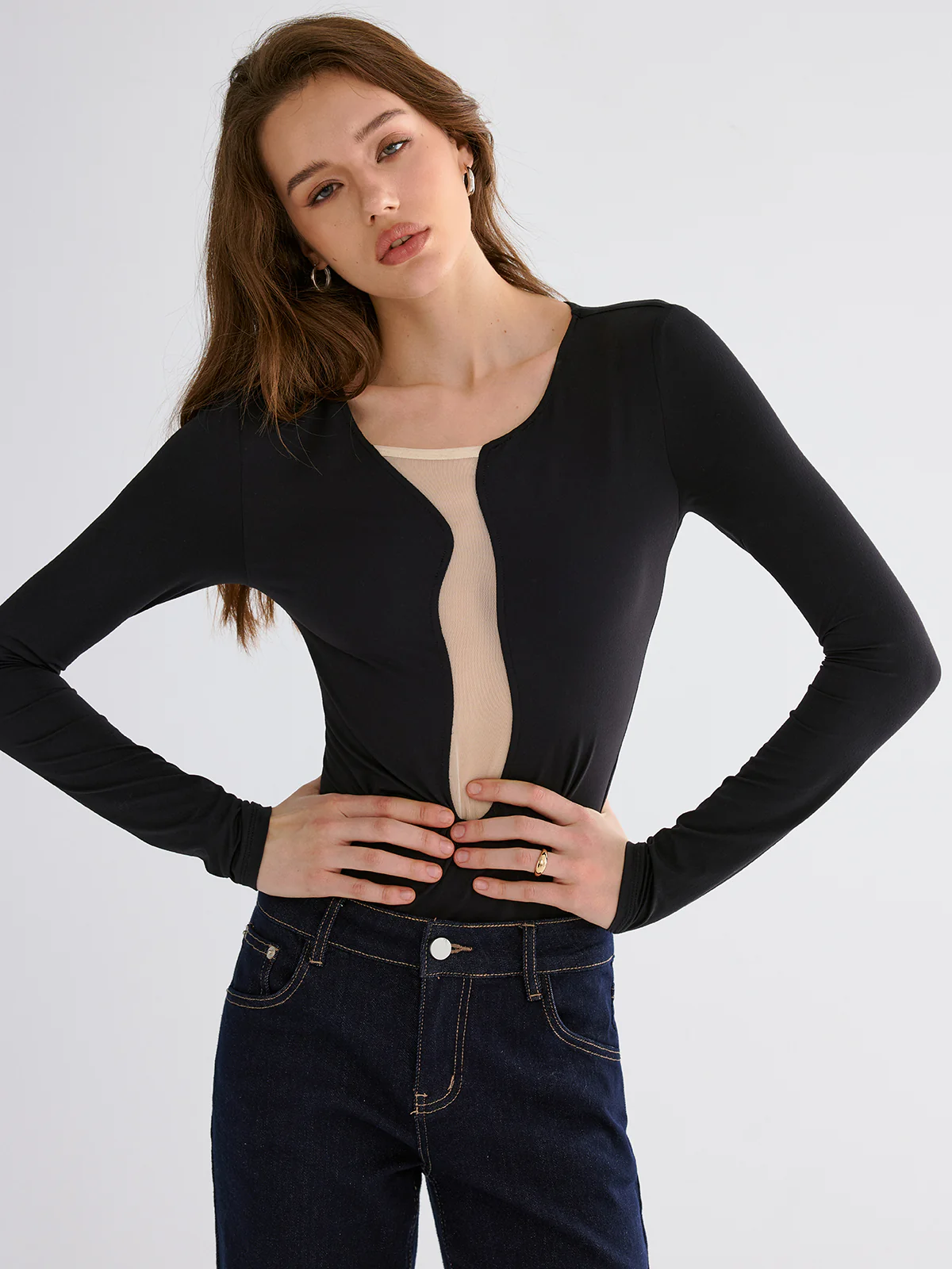 Mesh Patchwork Skinny Bodysuits - Wholesalesil