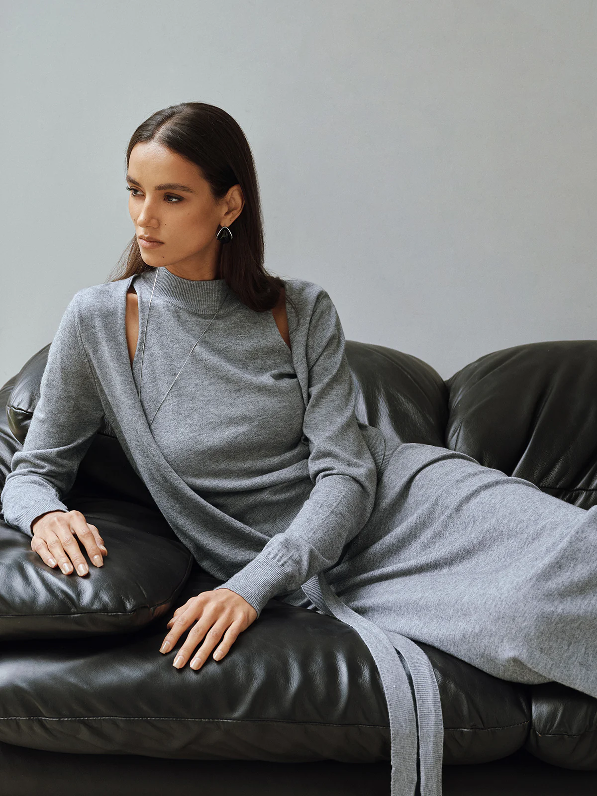 Knit Cut-Out Tie Waist Top and Skirt Set - Wholesalesil