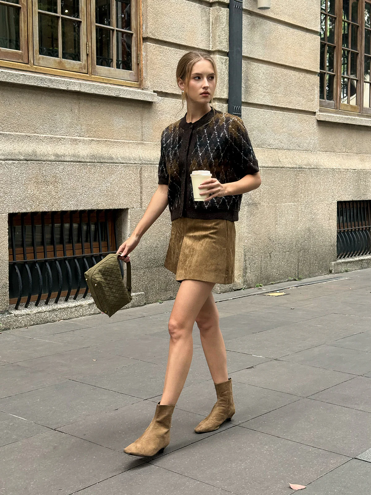 Argyle Pattern Short Sleeve Knit Cardigan - Wholesalesil