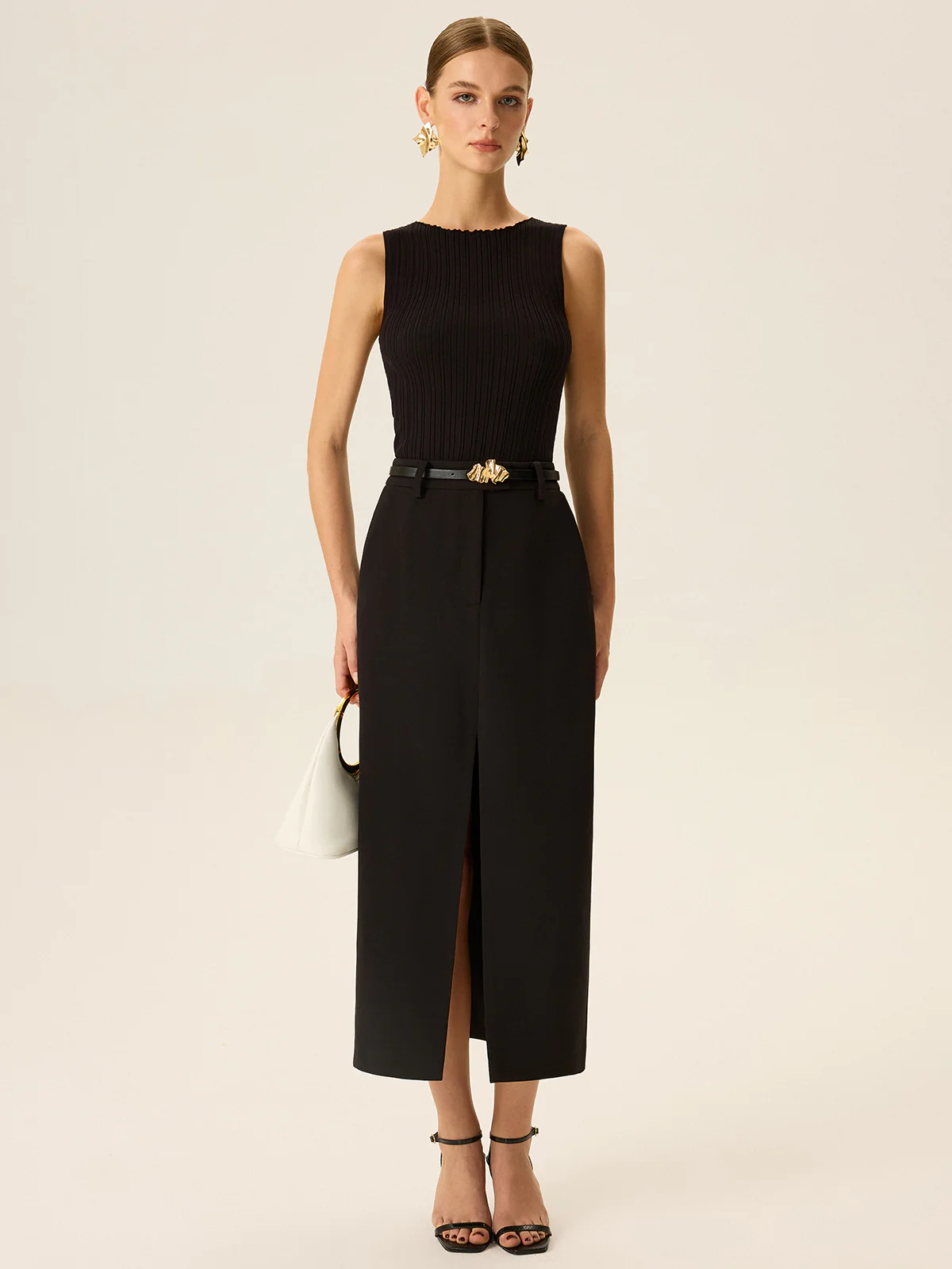 Belted Pocket Slit Midi Skirt - Wholesalesil