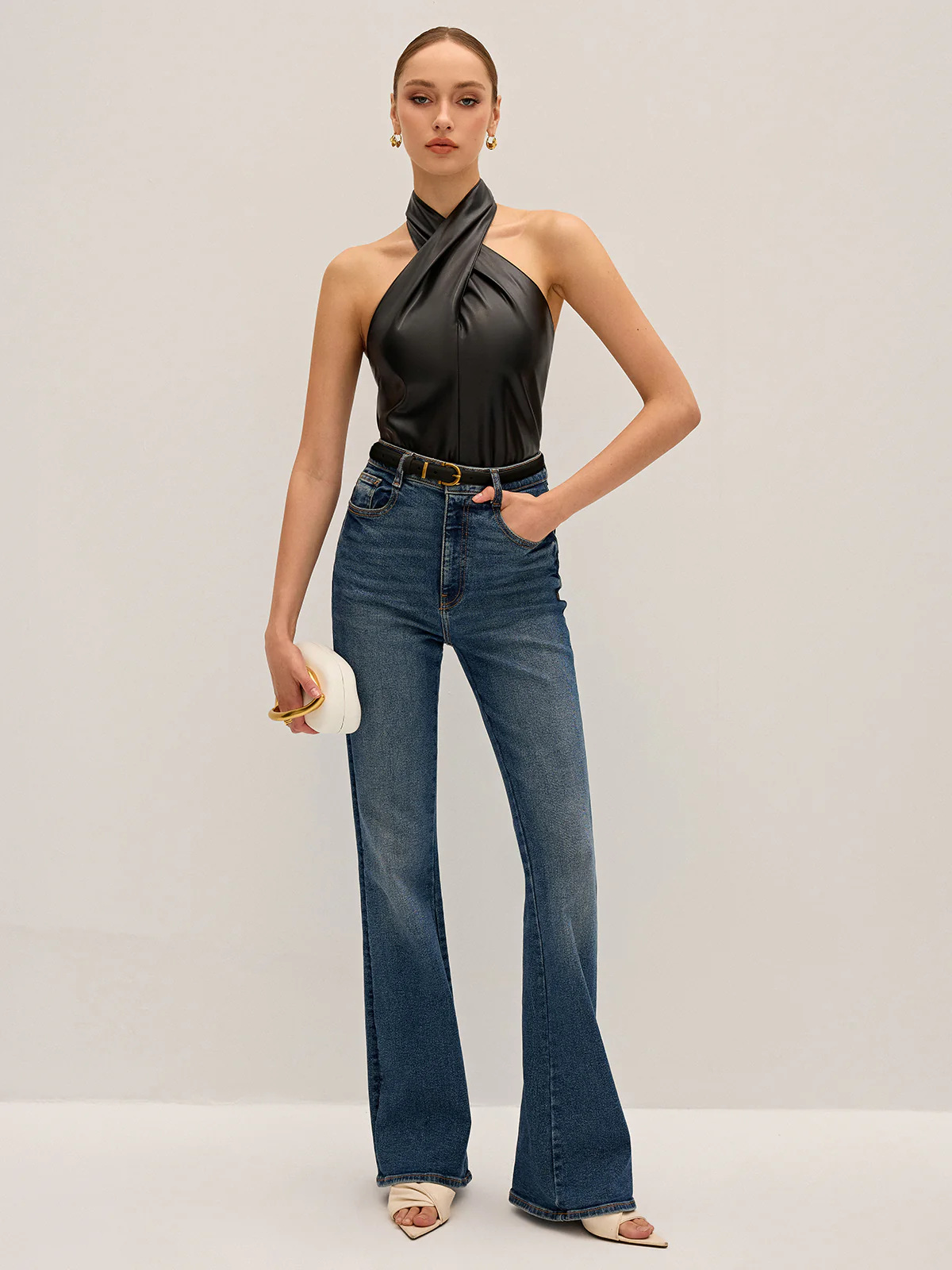 PU Leather Cross Halter Neck Top - Wholesalesil