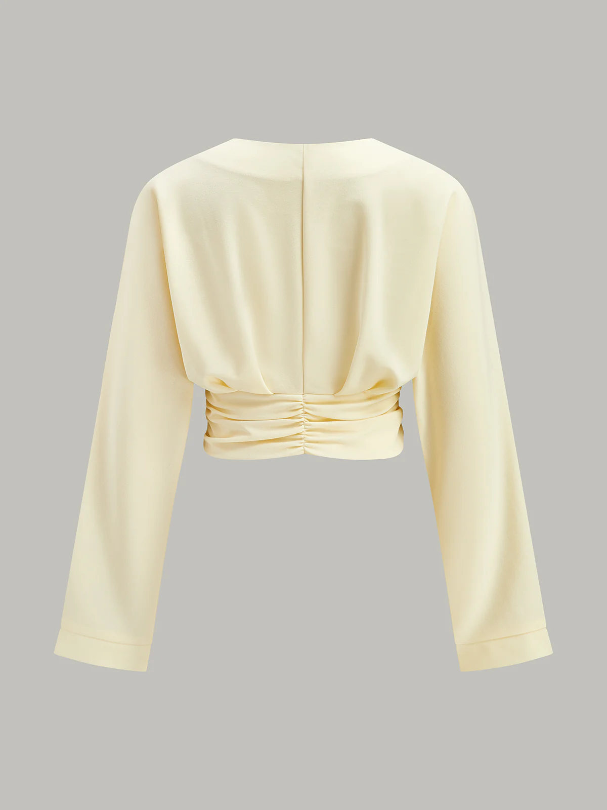 V-Neck Ruched Waist Decor Button Crop Blouse - Wholesalesil