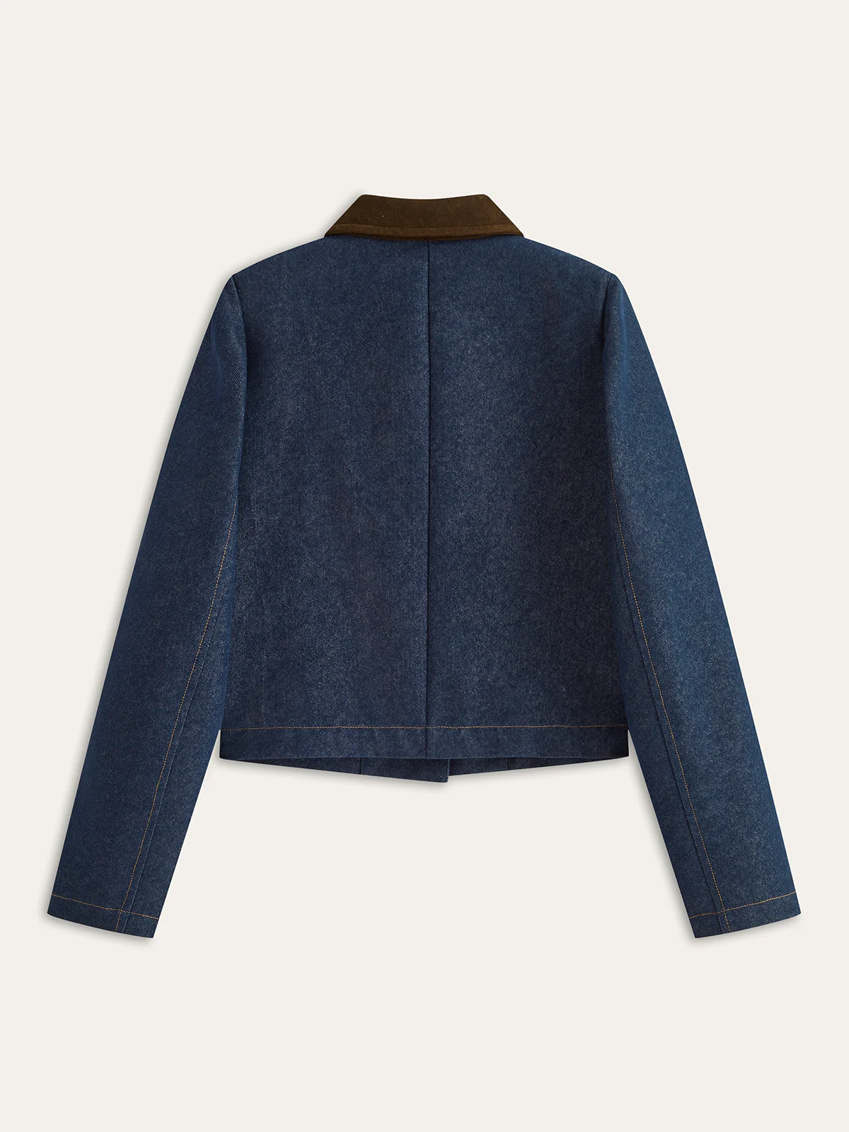 Metal Button Suede Collar Denim Jacket - Wholesalesil