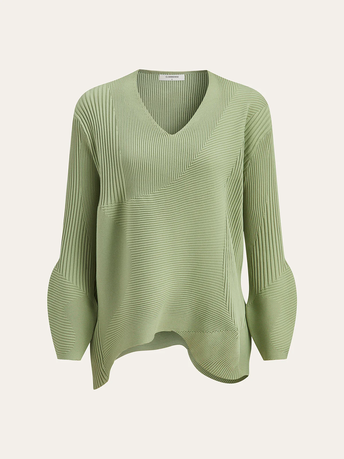 V-Neck Textured Asymmetric Hem Knit Sweater - Wholesalesil