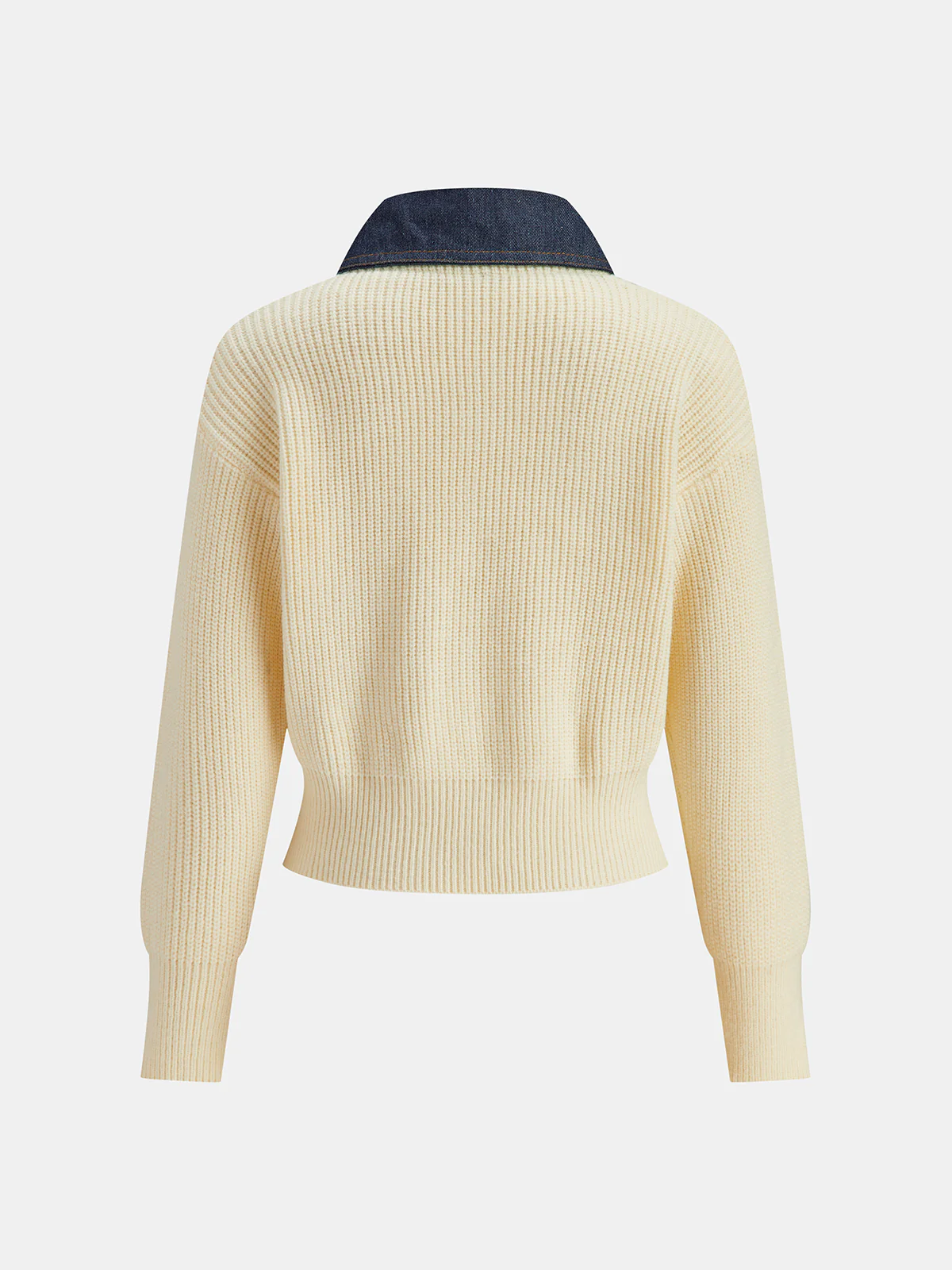 Denim Panel Zip Knitted Cardigan - Wholesalesil