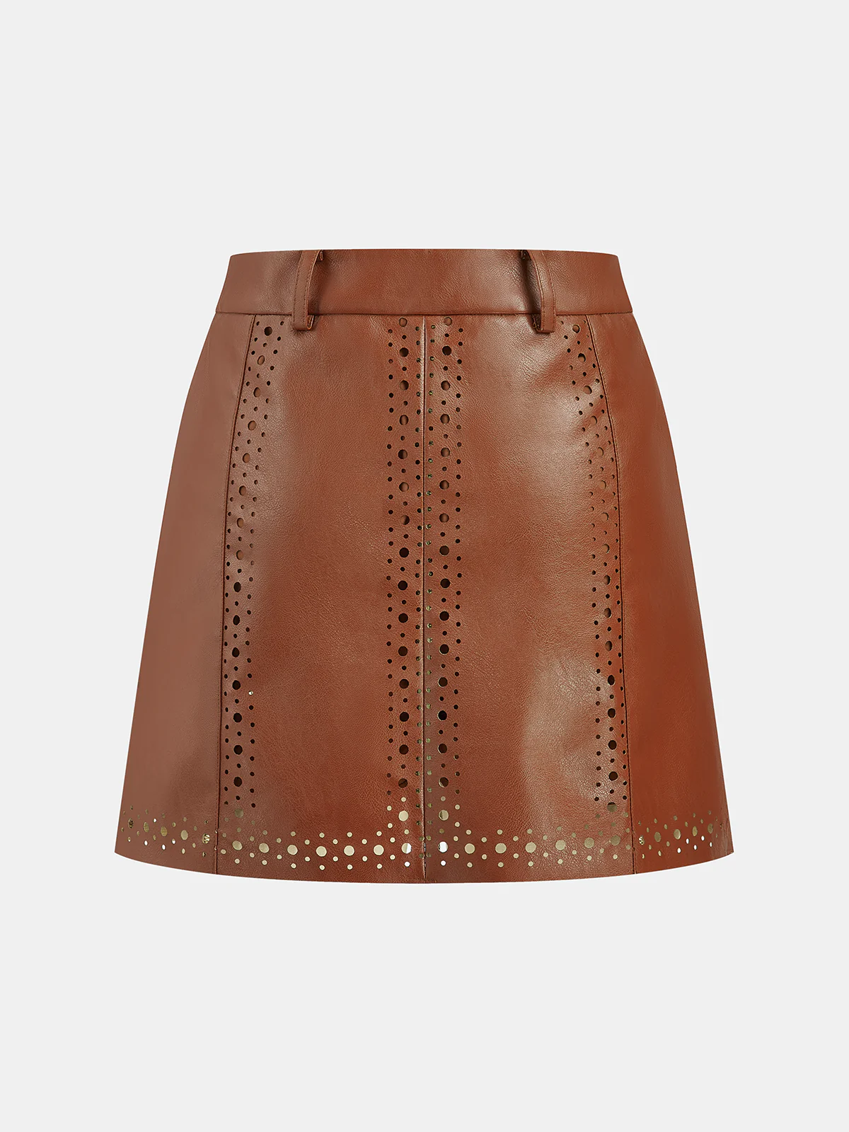 Belted Laser-cut Faux Leather Skirt - Wholesalesil