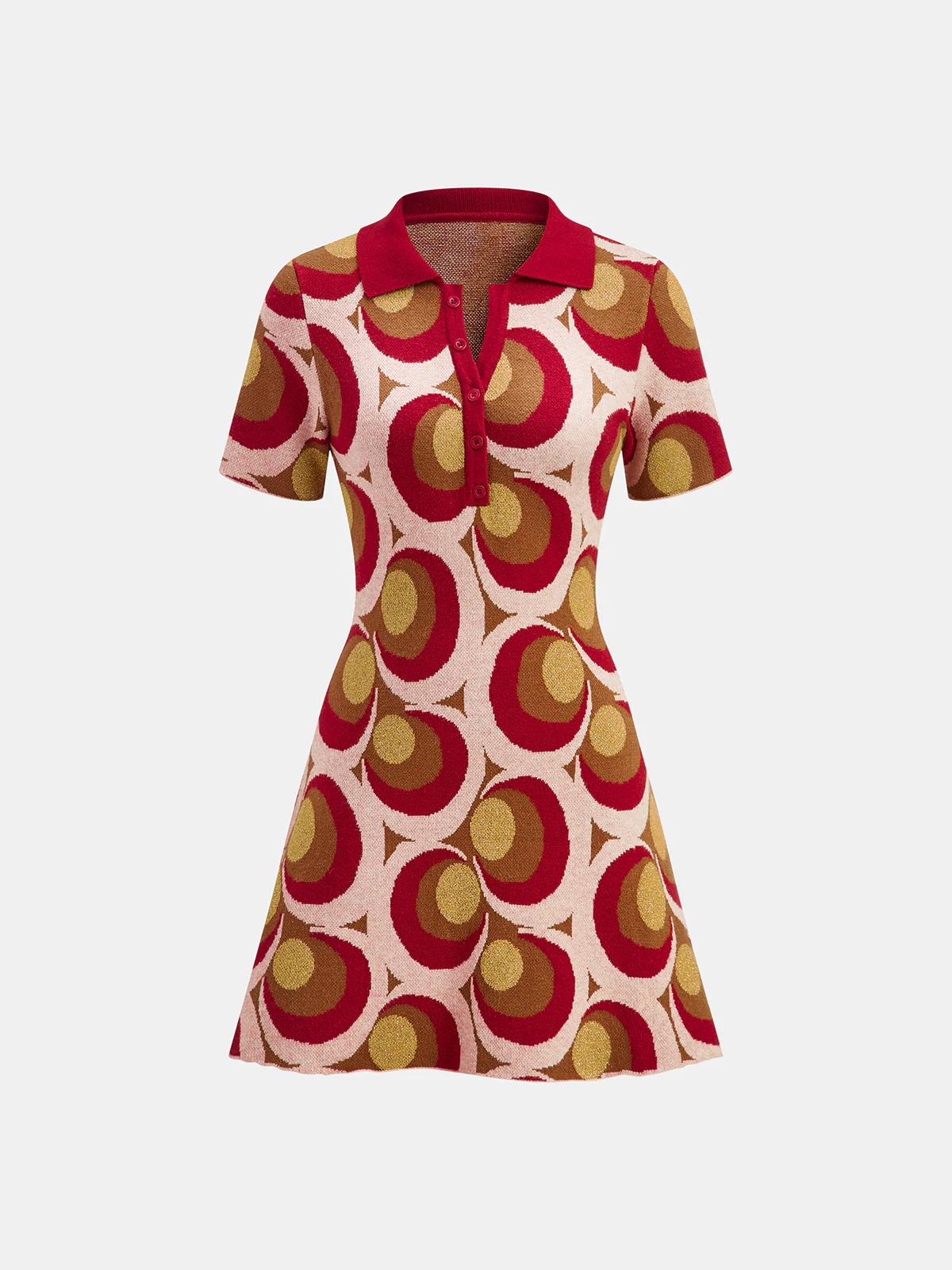 Vintage Print Polo Collar Sweater Dress - Wholesalesil