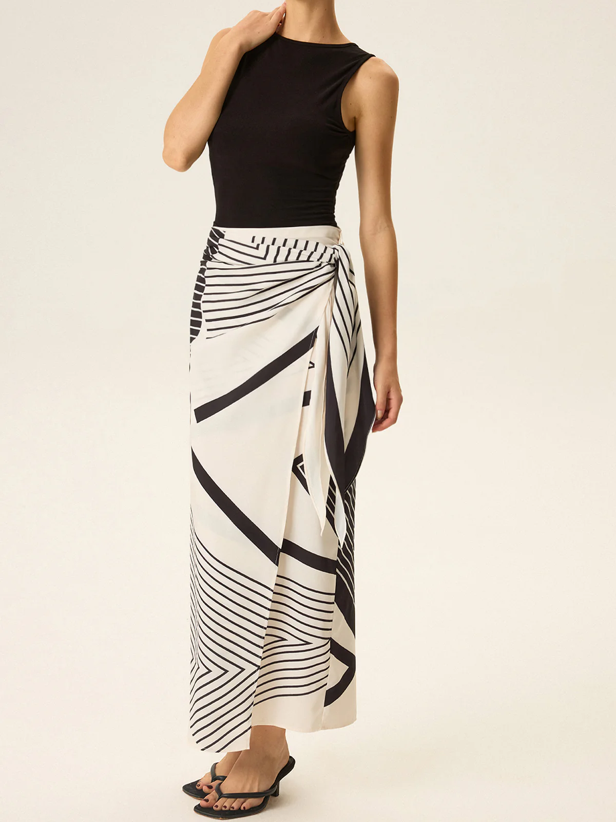 Sleeveless Top and Print Wrap Skirt Set - Wholesalesil