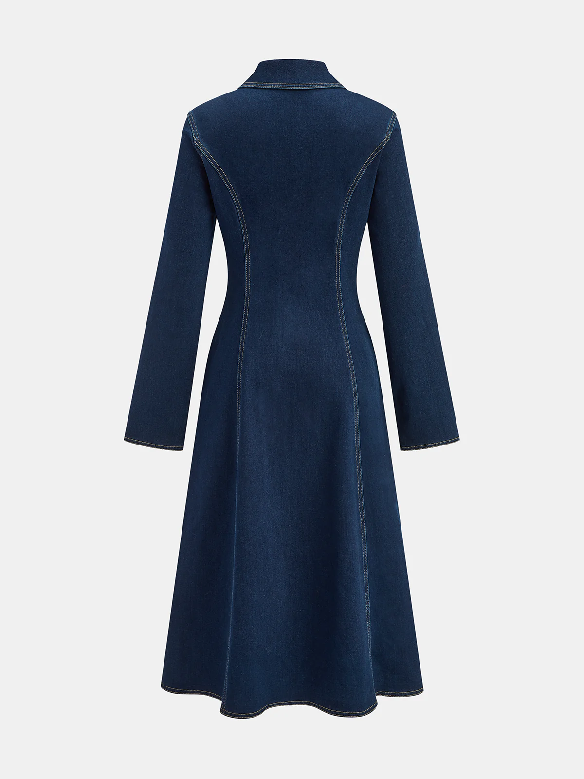 Metal Button Collared Denim Flare Dress - Wholesalesil