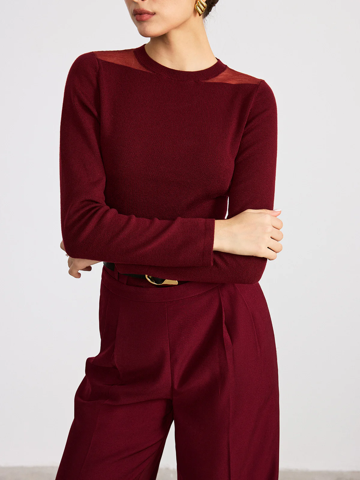 Sheer Paneled Wool Blend Knit Top - Wholesalesil