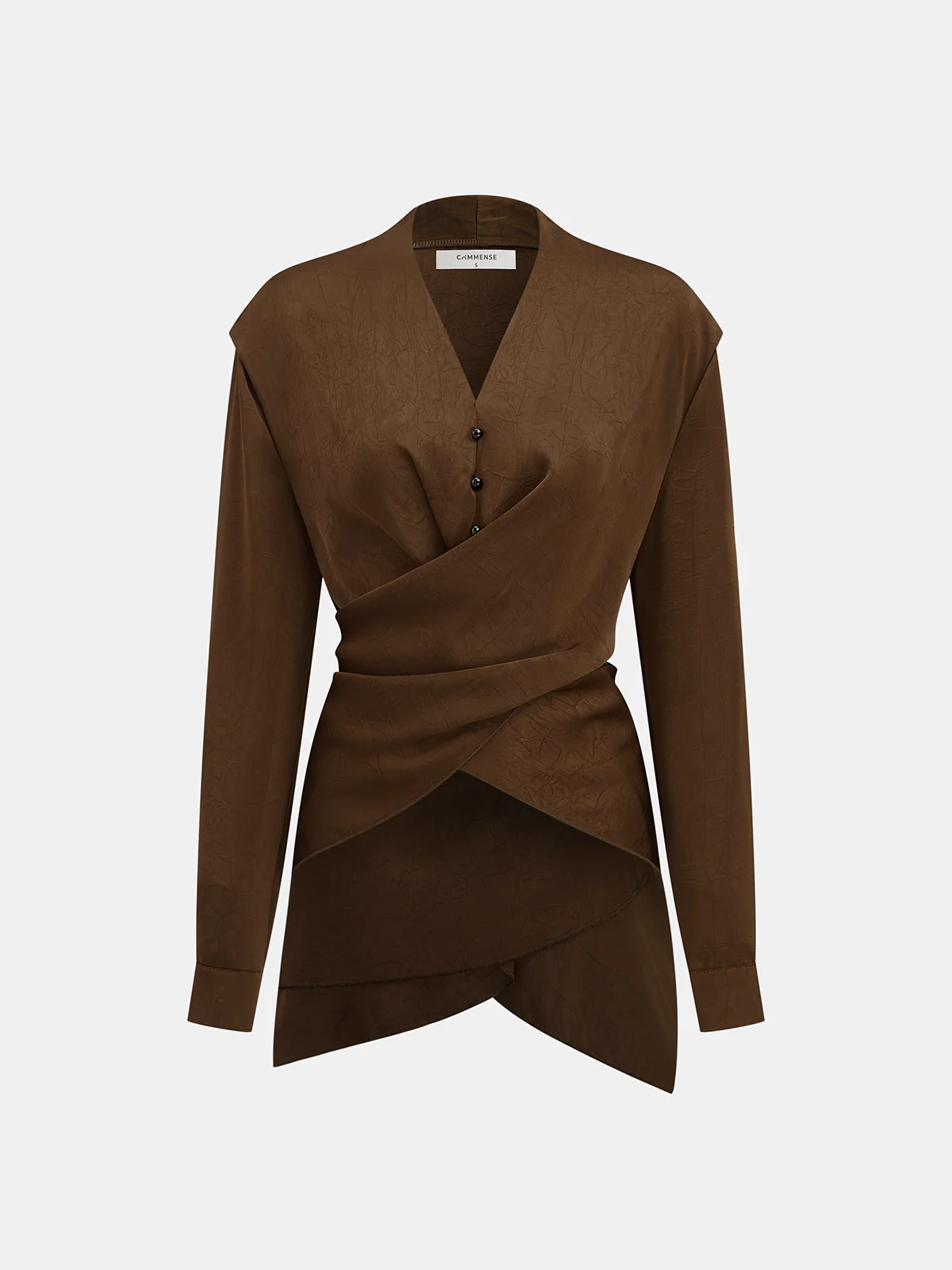 Satin V-Neck Cross-Front Blouse - Wholesalesil