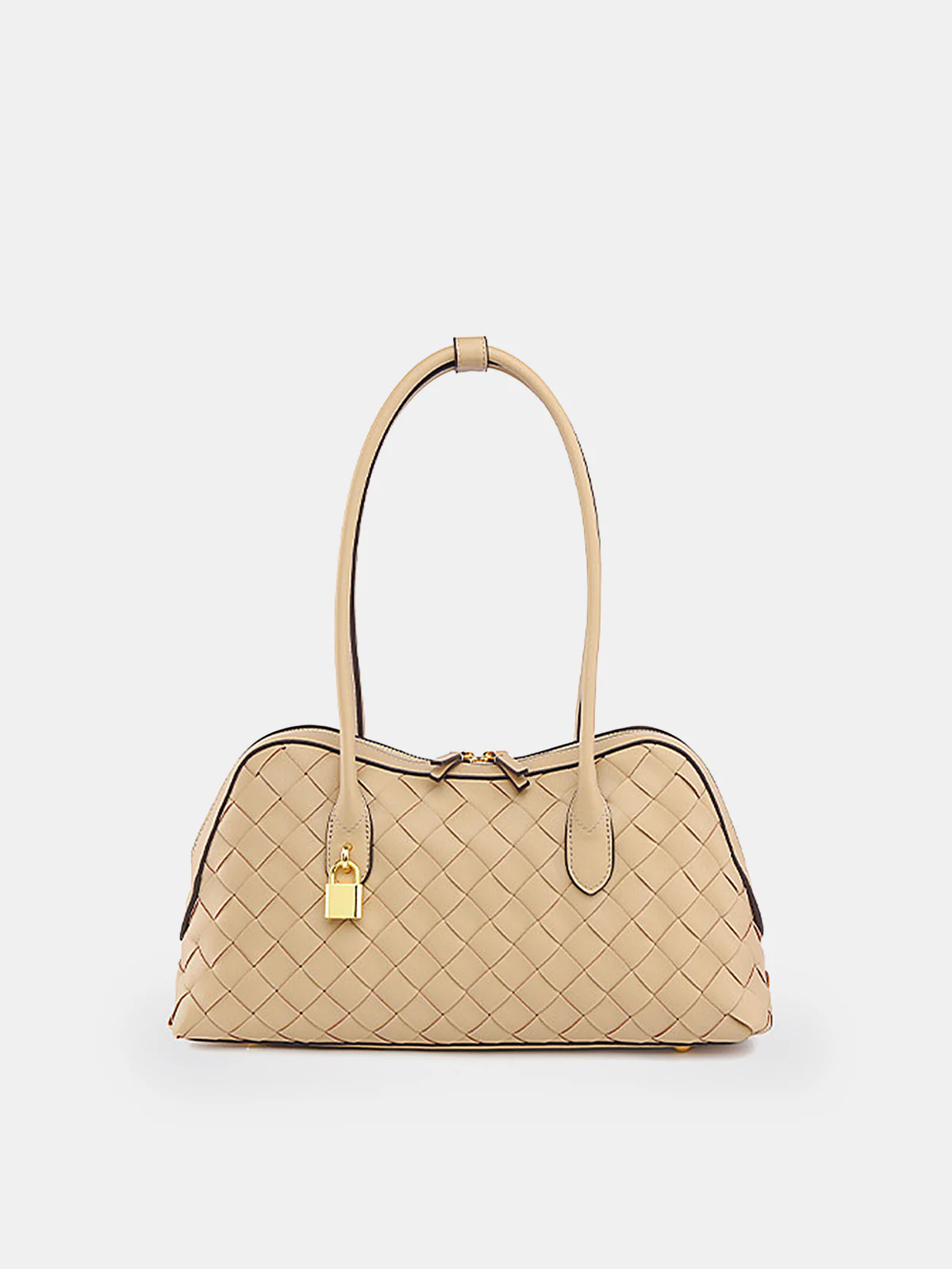 Golden Lock Detail Woven Shoulder Bag - Wholesalesil